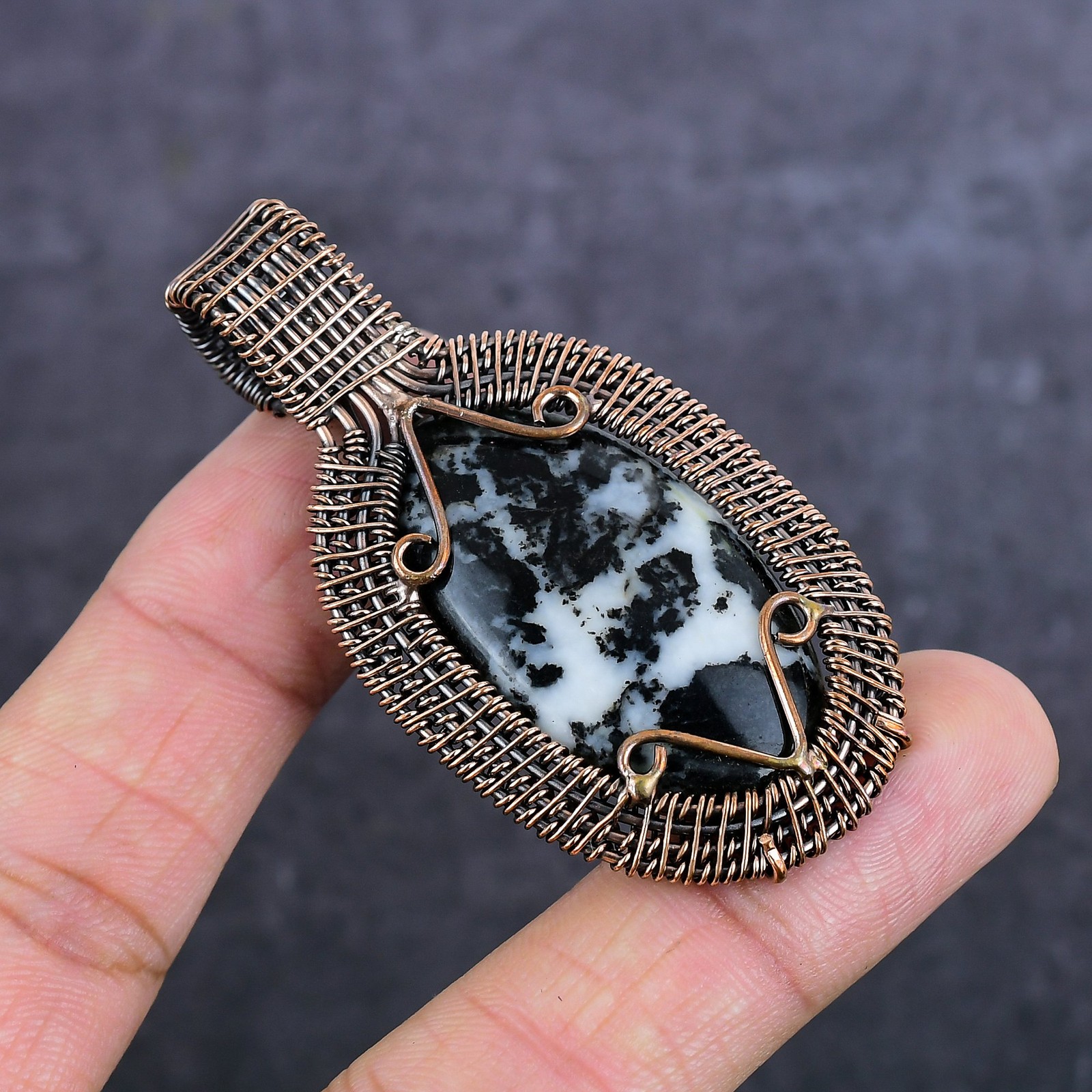 Zebra Jasper Gemstone Copper Wire Wrap Jewelry Pendant 2.56″ X-Mas Gift w523
