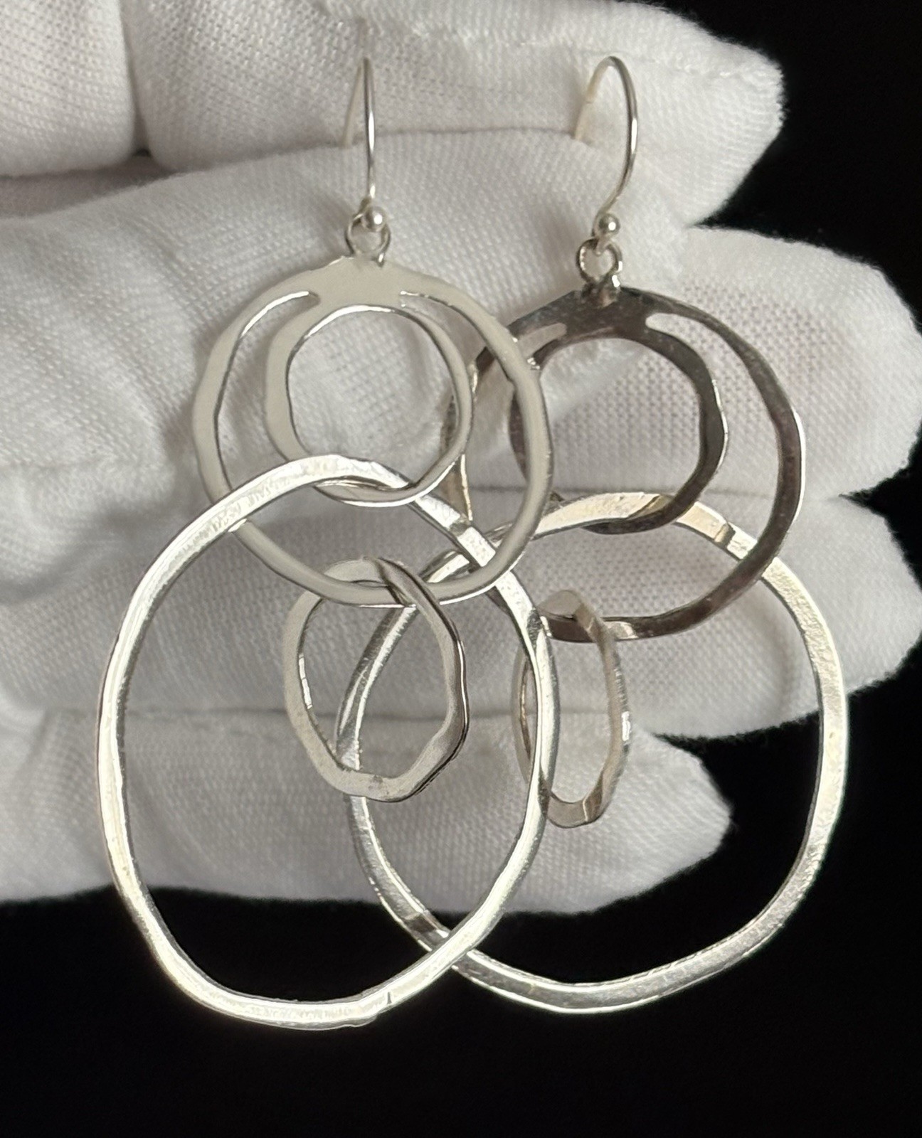 925 Sterling Silver Round Hammered Interlocking Circle Earrings 2” MWS Thailand