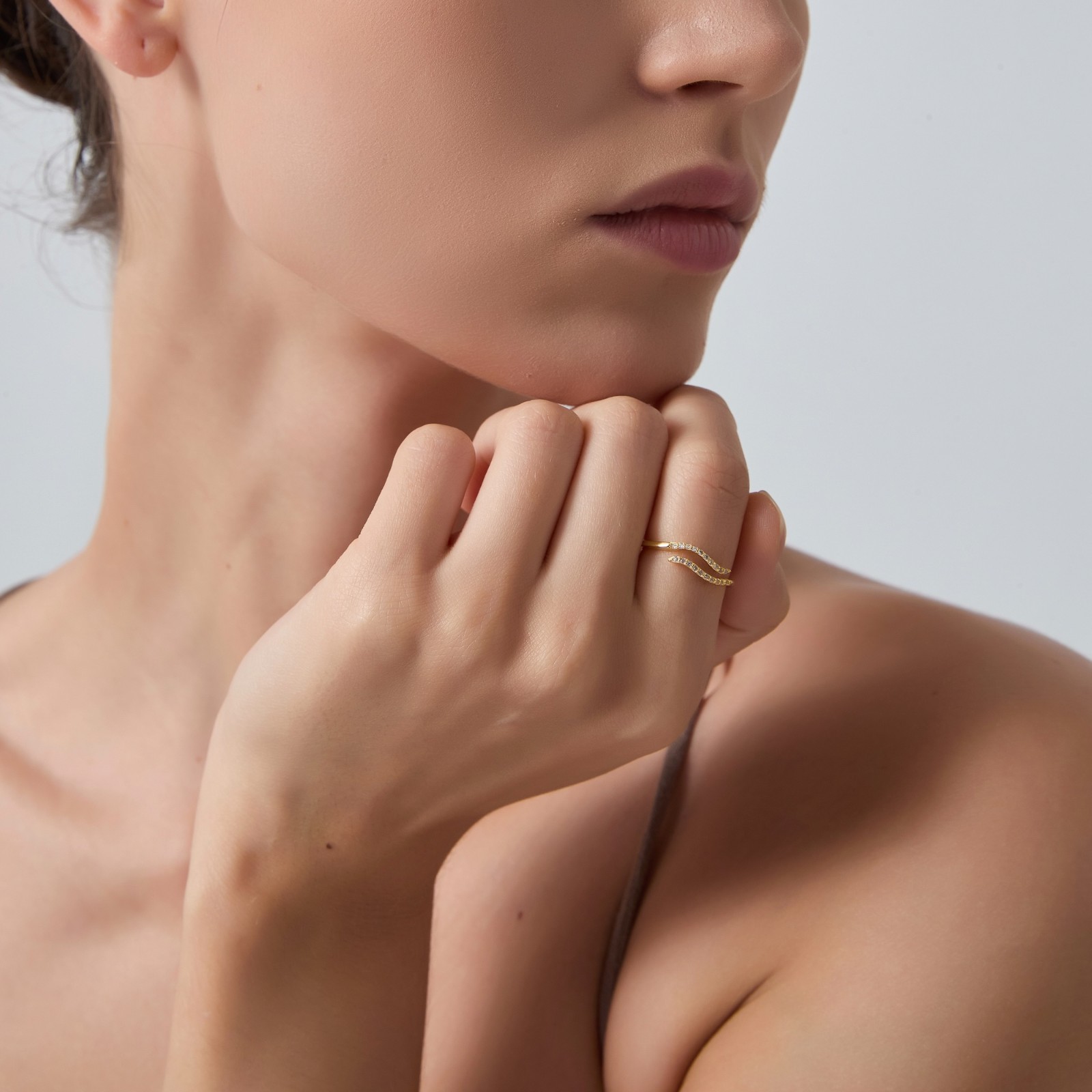 Dainty Gold Sea Ocean Wave Beach Stacking Bypass Ring in 925 Sterling Silver