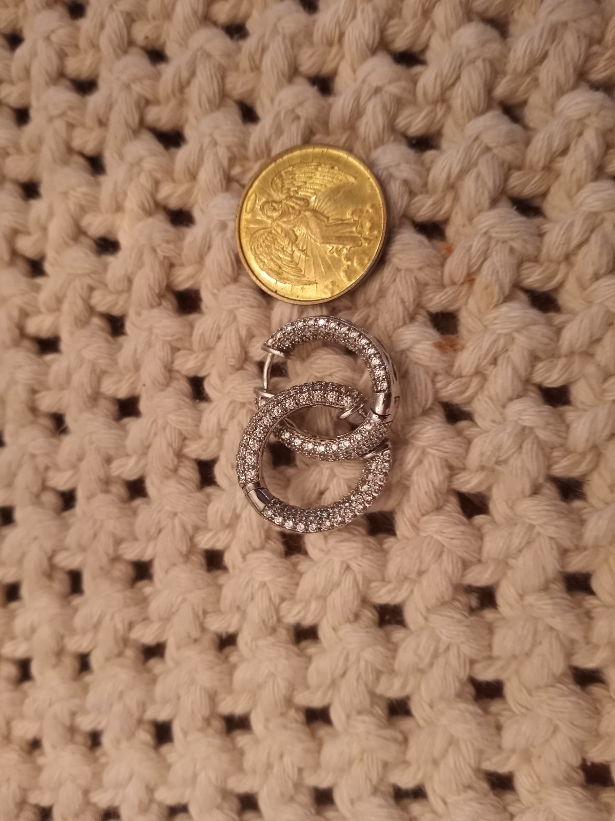 diamonique inside out sterling silver Hoop Earrings Sparkly Excellent Shape