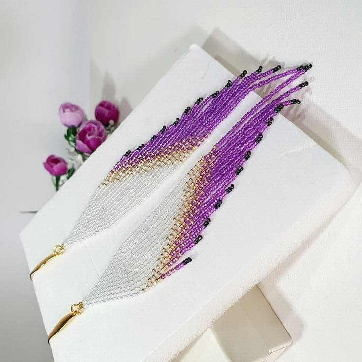 Tribal Earrings Native Large Boho American Seed Beads Handmade Earring