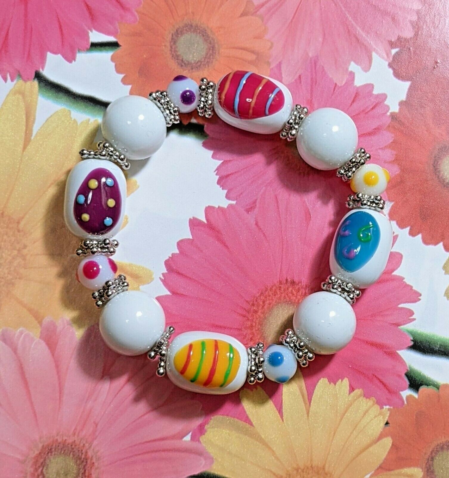 EasterEgg Bracelet Multi colorful Colorful Spring Pastel Beaded Stretch Bracelet