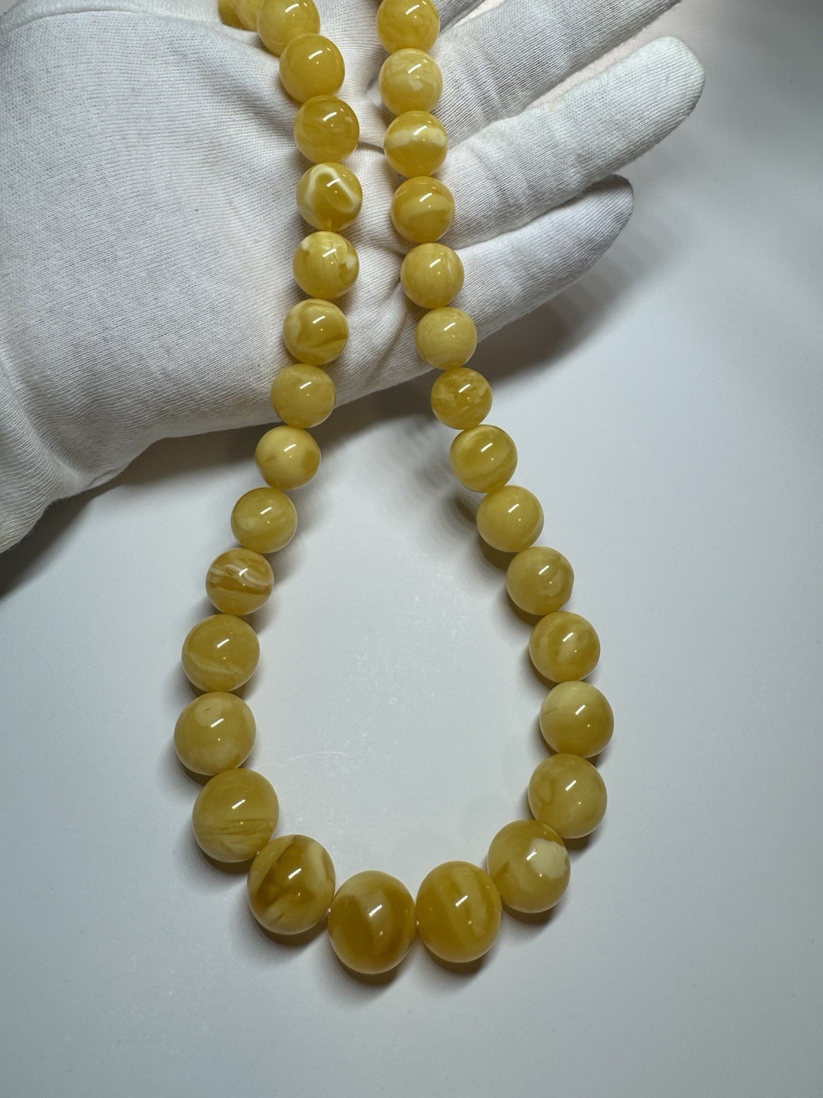 Natural Baltic Amber Butterscotch Necklace Round Beads Creamy61g59cm 14.9-13.2mm