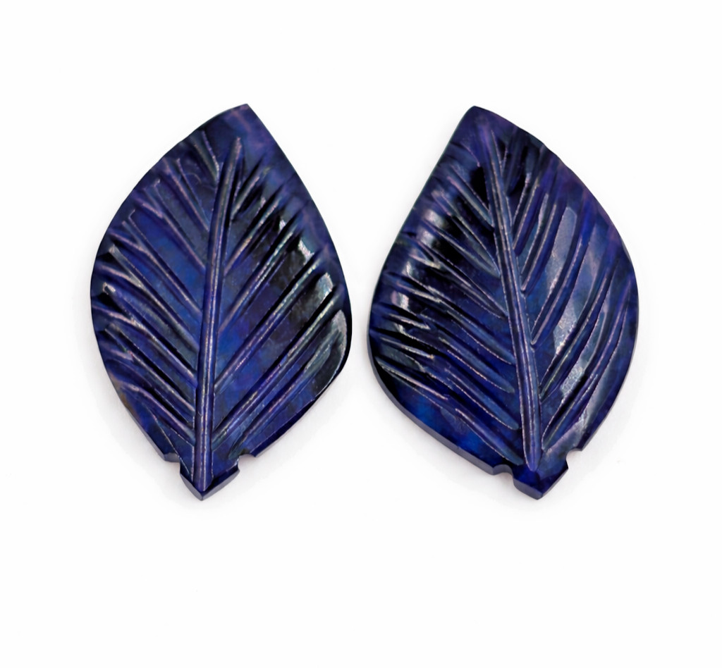 Natural Blue Fluorite Leaf Carved Cabochon Pair 30Ct Matching Gemstone Earring