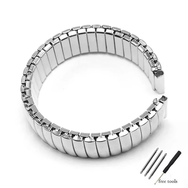 12 14 16 18 20 22mm Stainless Steel Elastic Strap Polished Band Metal