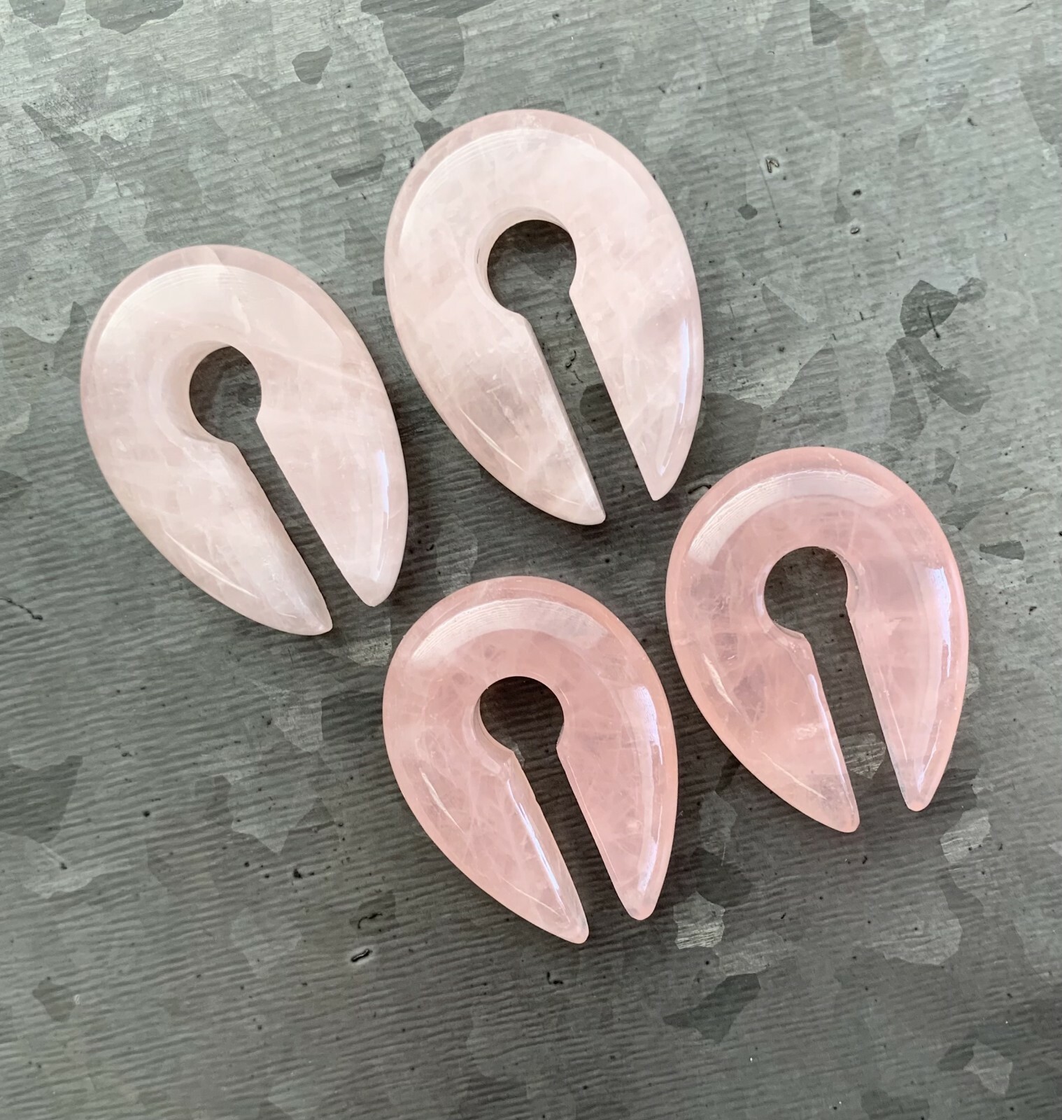 PAIR Rose Quartz Stone Keyhole Hanger Ear Weight Plug Gauge Tunnel
