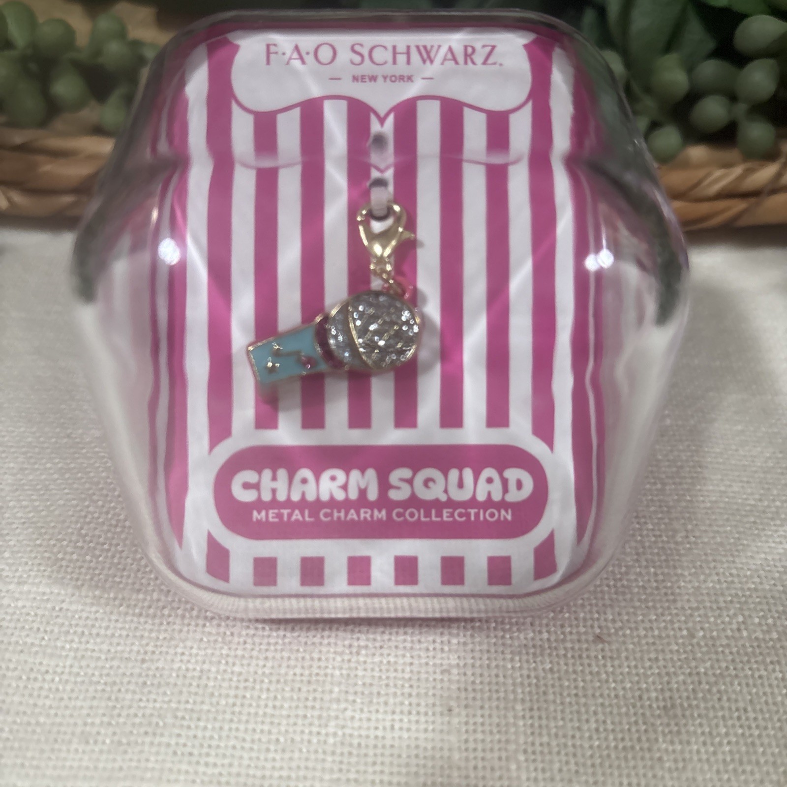 FAO Schwarz charm squad Metal Dangle Charm Microphone Gold Lobster Closure New