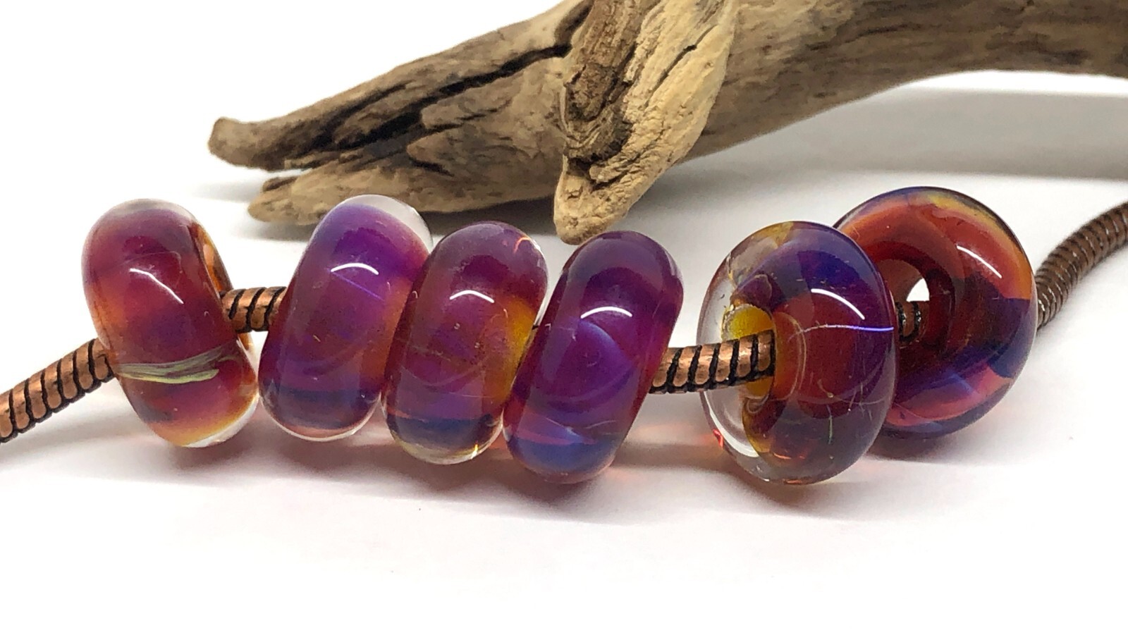 Big Hole Handmade Lampwork Glass Beads From Murano Tamara Yarilo Brand 6 Pcs