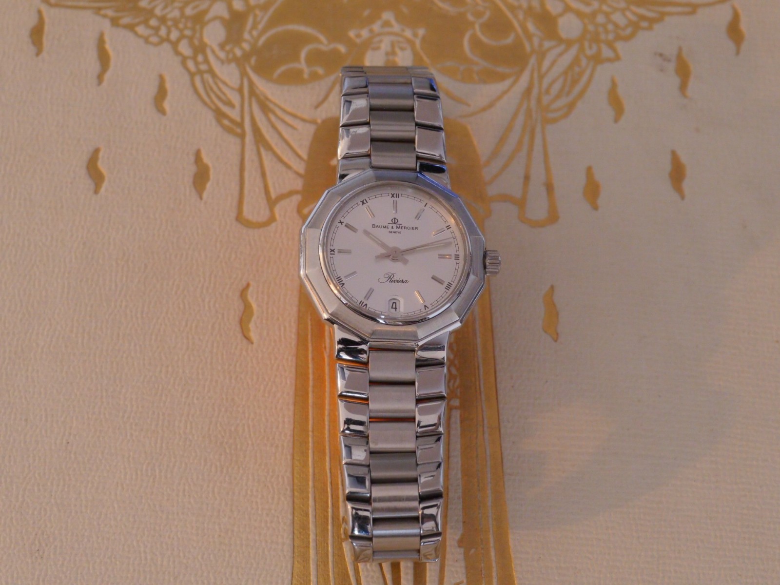 Baume & Mercier Riviera 24mm White Date Dial 18k Bezel Quartz Women’s Watch
