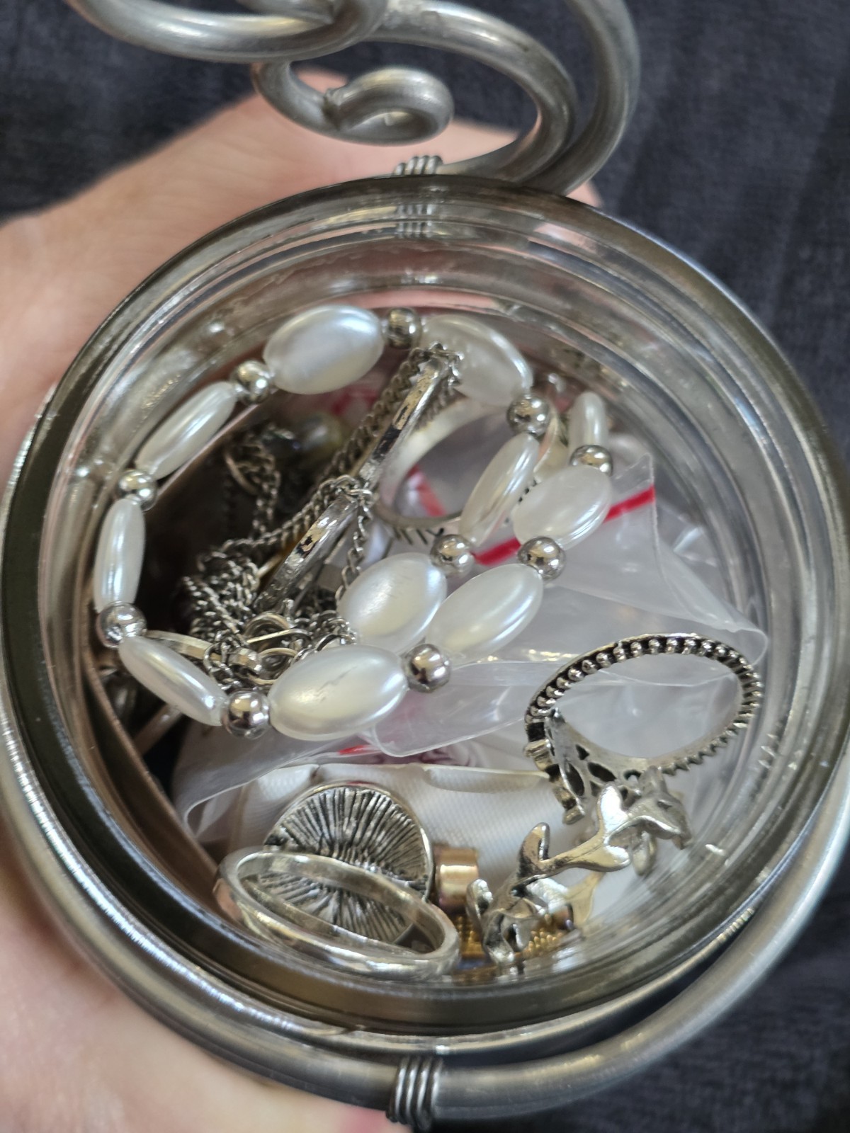 Mixed Fashion Jewelry Lot in Glass Jar Multicolor Rings Bracelets