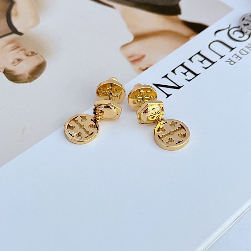 New Tory Double Drop Gold Earrings with Jewelry Pouch Size:2.4*1.2cm