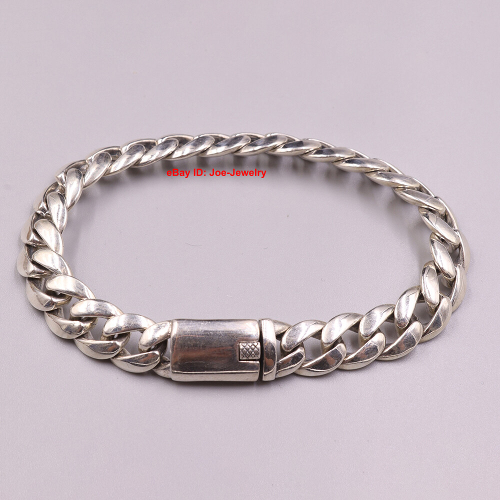 Real 925 Sterling Silver Bracelet 10mm Curb Cuban Link Chain Men Women 8.26inch