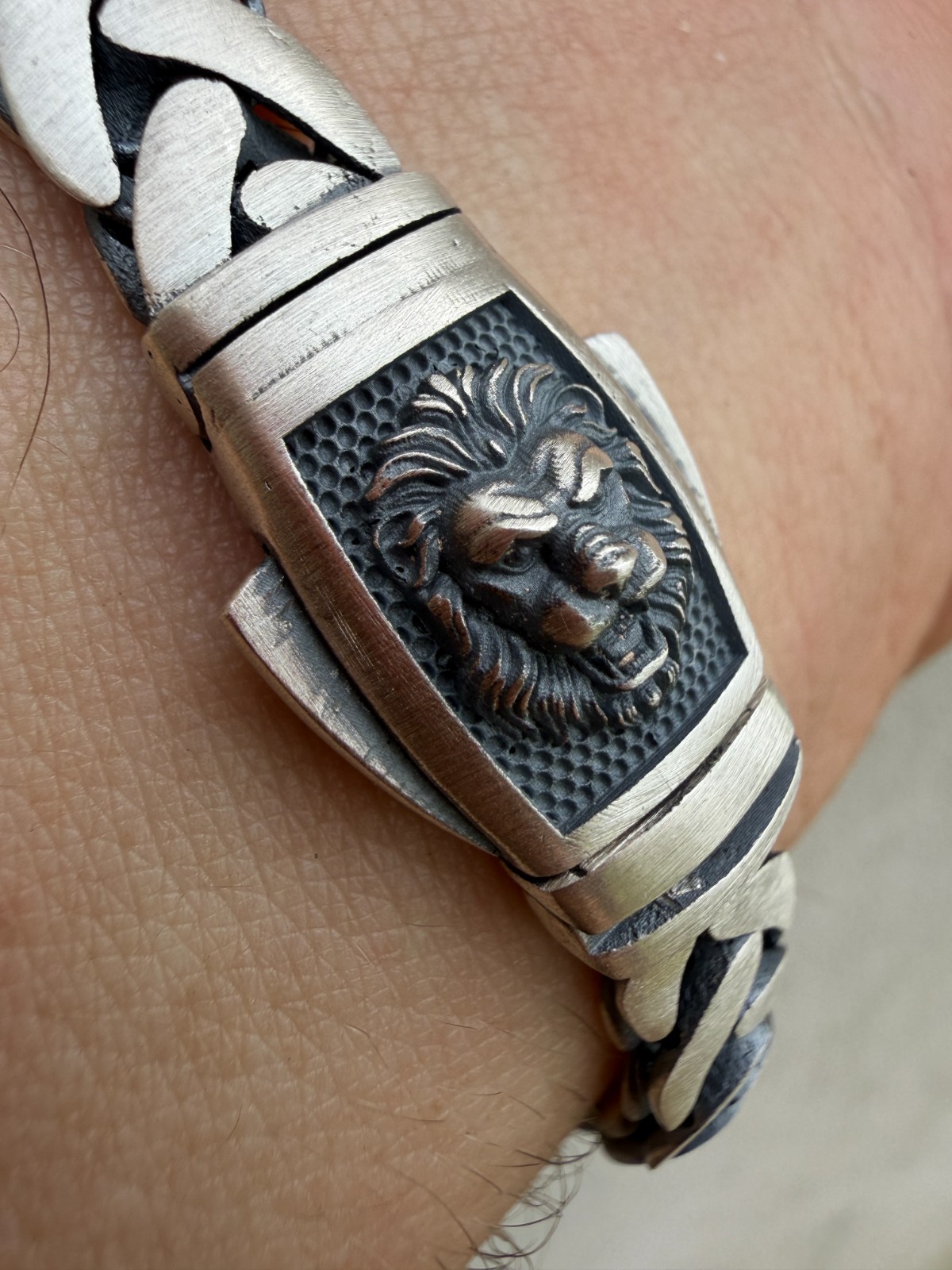 Mens Custom 10mm Wheat Link Bracelet W. Custom Lion Clasp Real 925 Silver