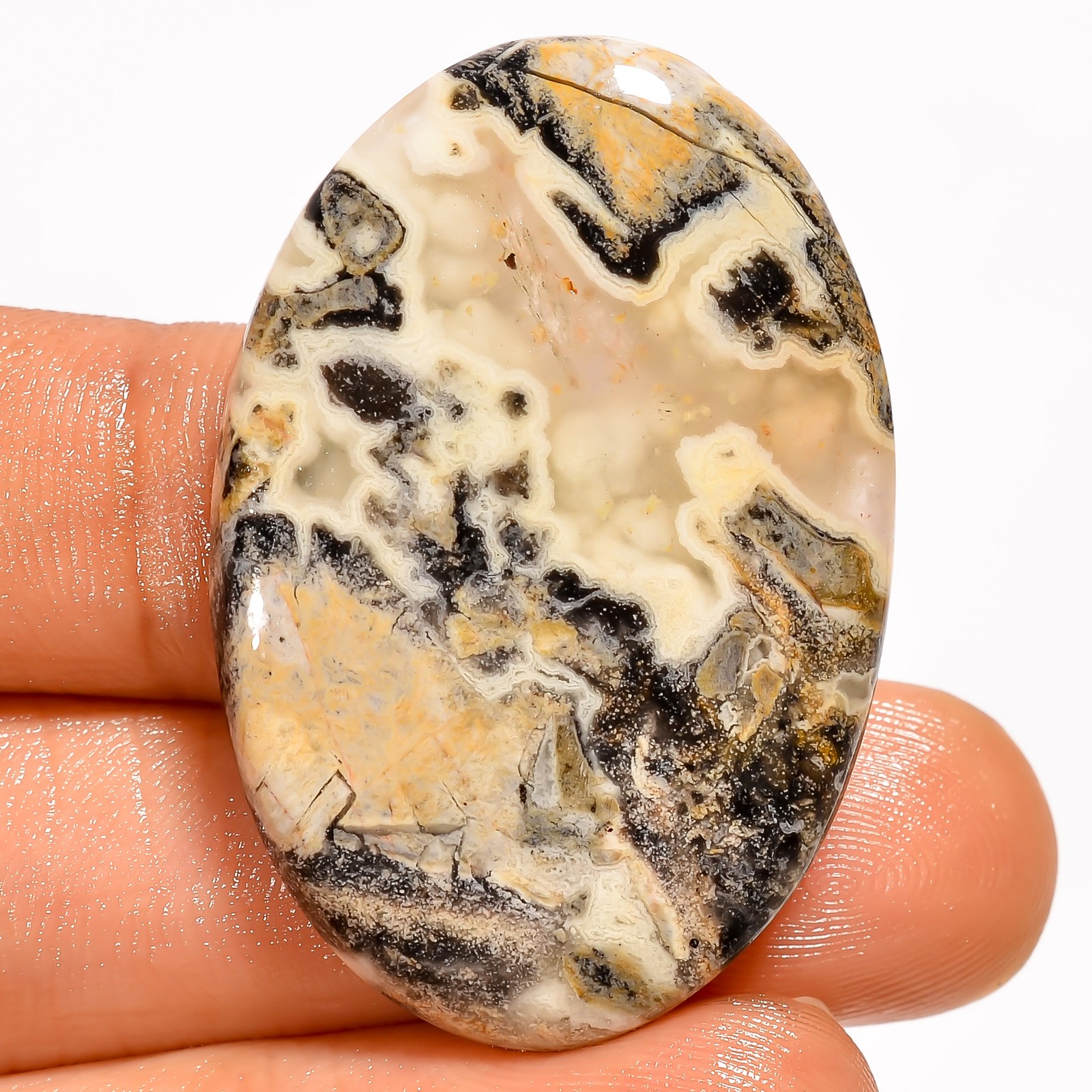 Natural Black Crazy Lace Agate Oval Cabochon Gemstone 52 Ct. 39X26X5 mm A-37147