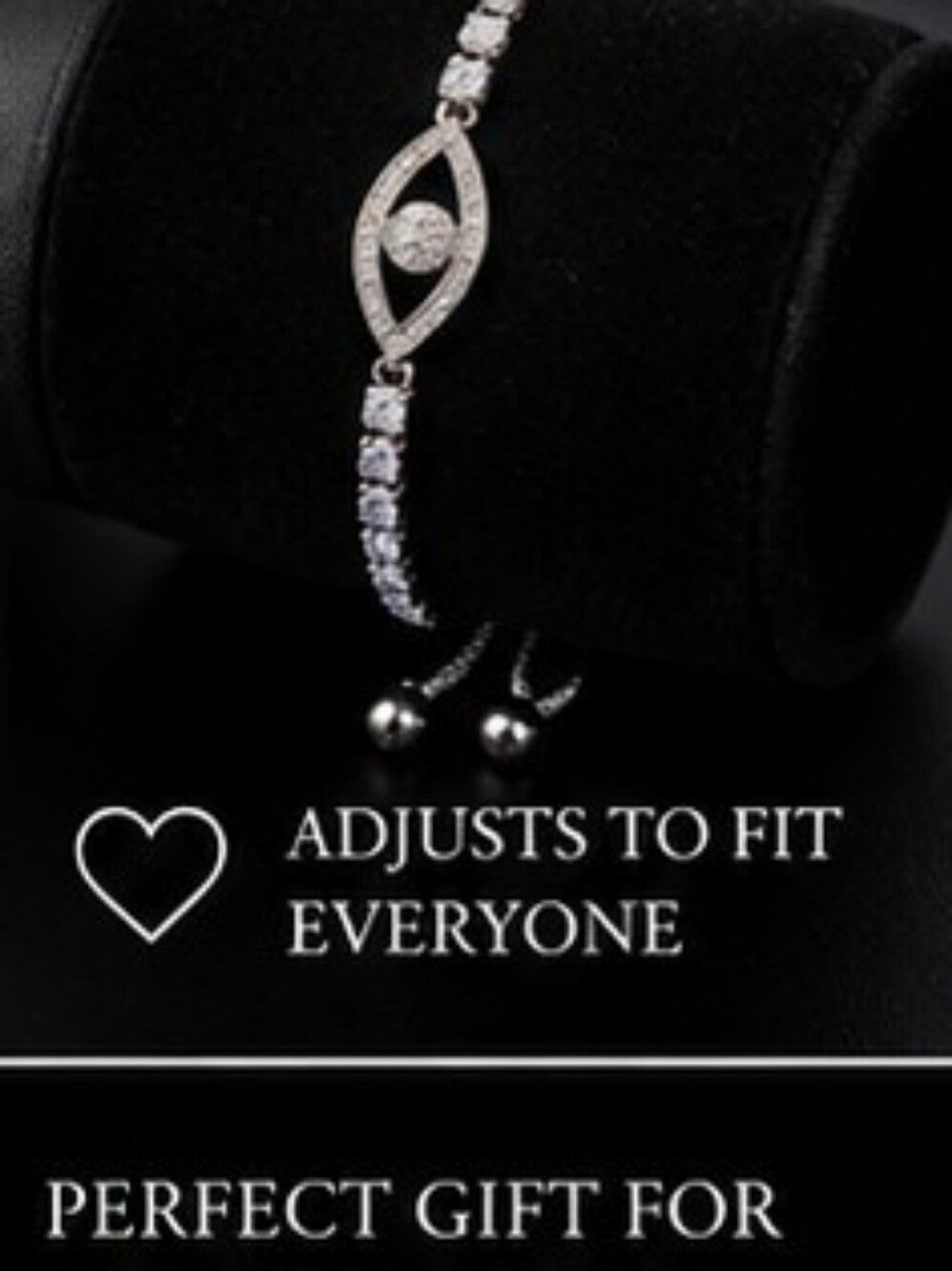 Evil Eye CZ Tennis Bracelet Rhodium Plated Stainless Steel Bolo Slider New