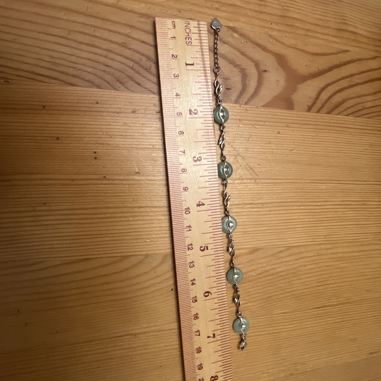 Jade & Sterling Silver Bracelet From Guangzhou China 7.5 Inches Long, Never Worn