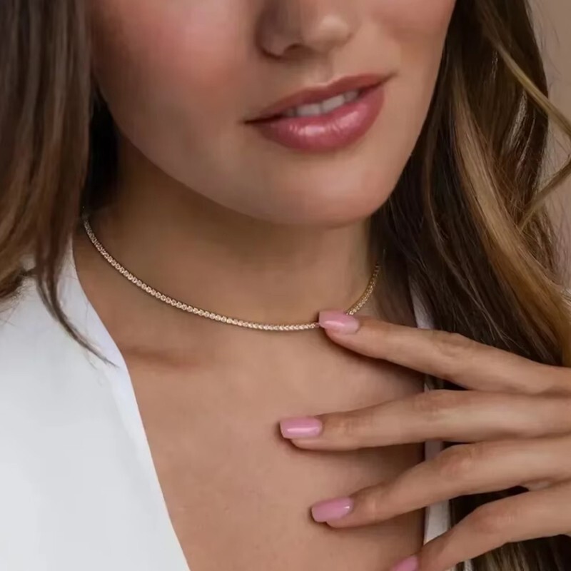 Full 2mm Moissanite Tennis Necklace Choker Gift for Her 925 Sterling Silver