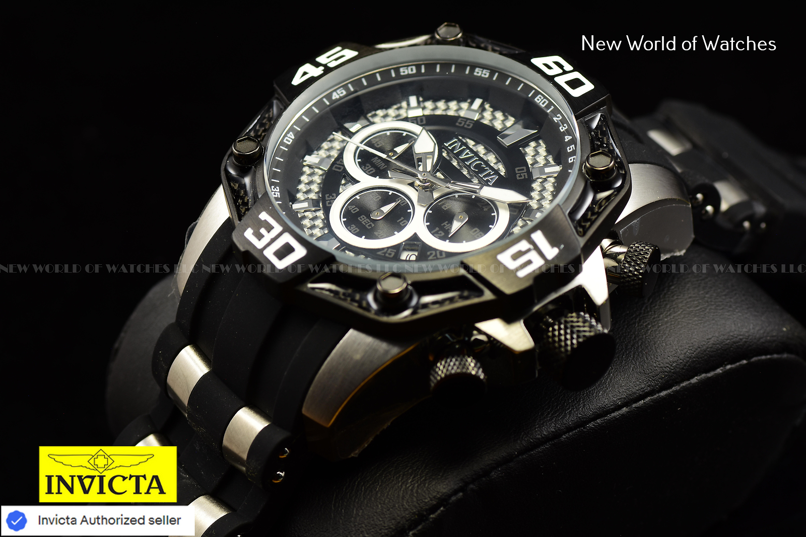 Invicta Men’s Pro Diver 52mm Chronograph Black Silicone Steel Band Quartz Watch