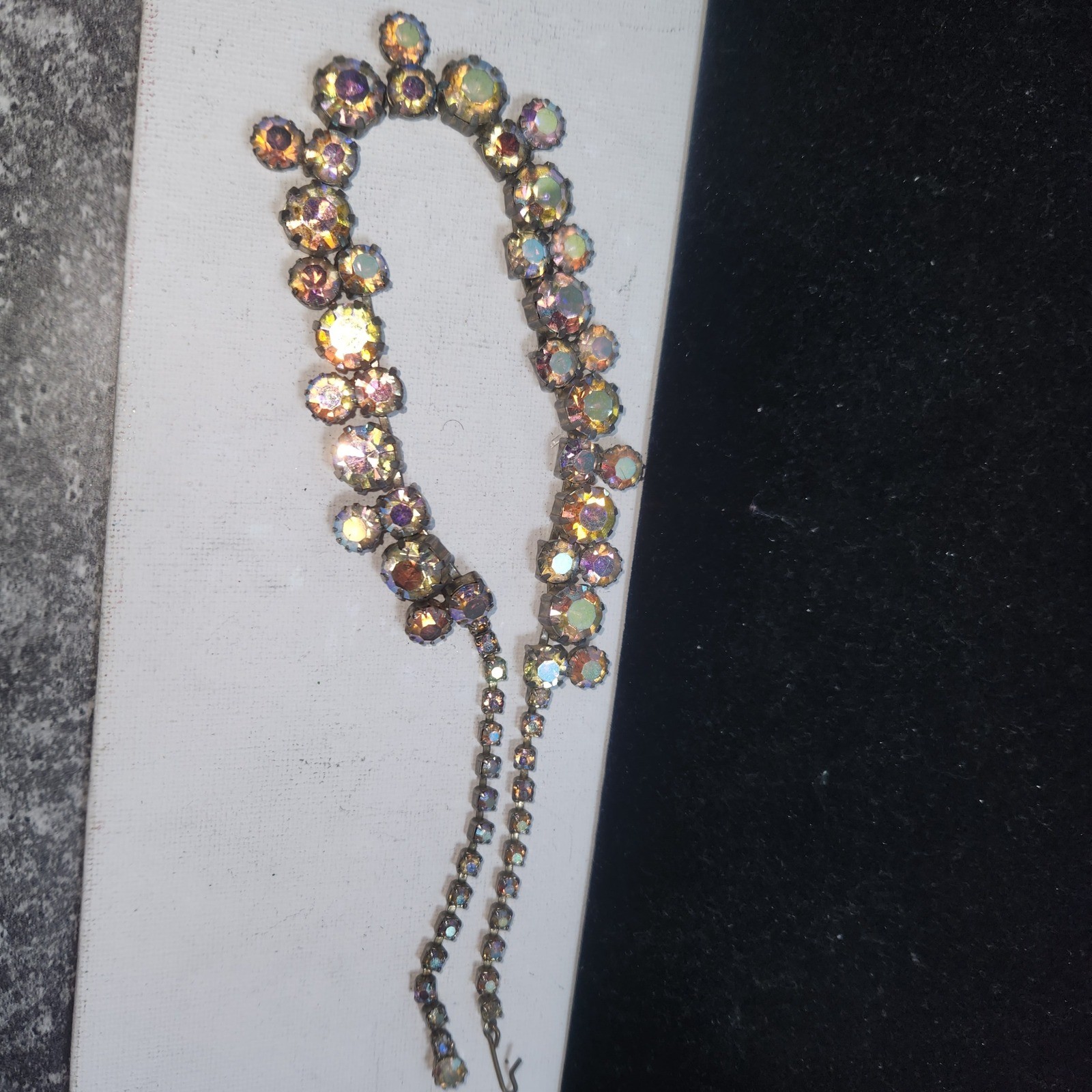 Vintage Aurora Borealis Rhinestone Choker Necklace Silver Tone J-Hook 15.5 Inch