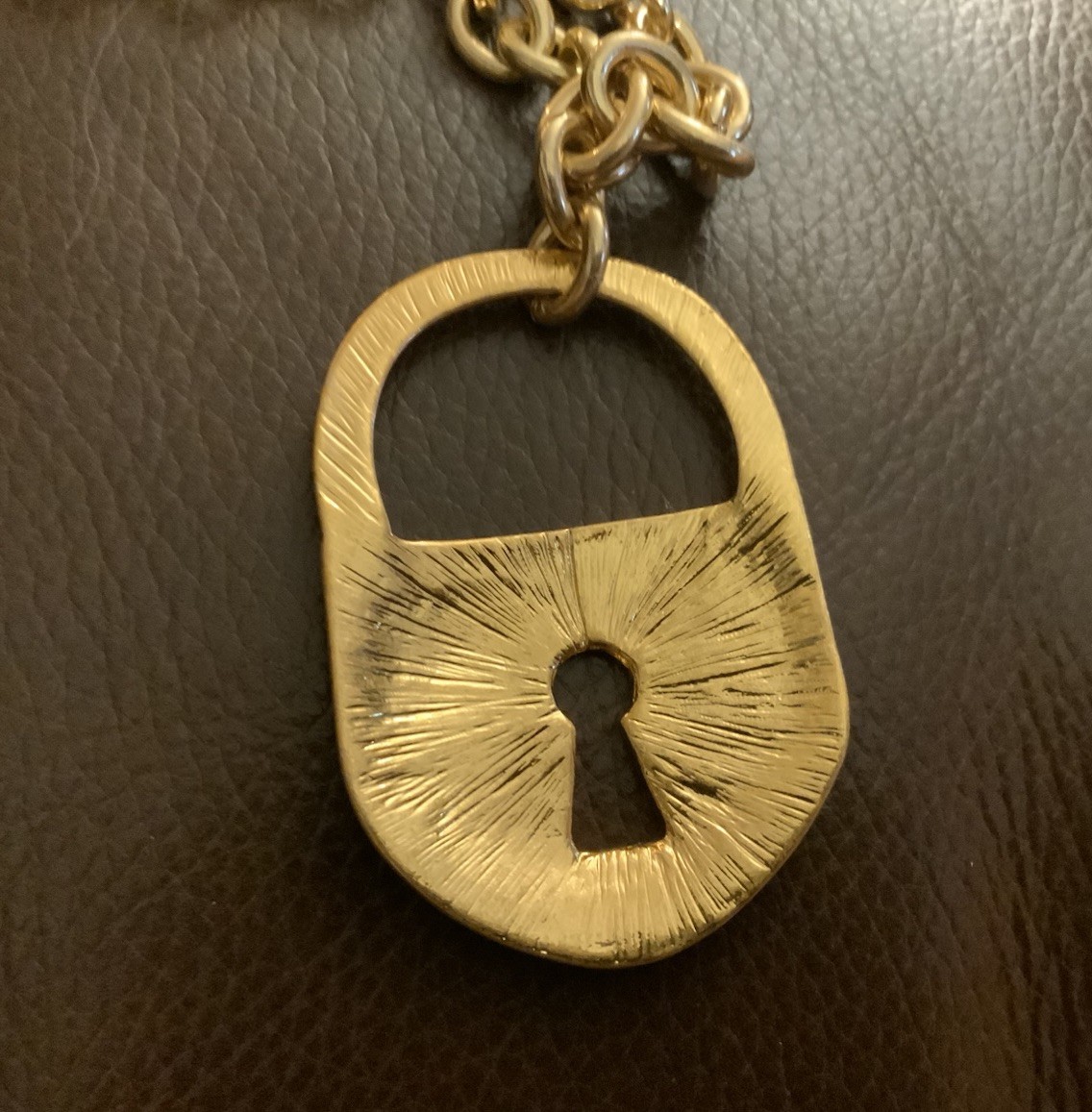 Gold Padlock Necklace Chunky Chain Statement Keyhole VTG Key Steampunk Y2K Boho