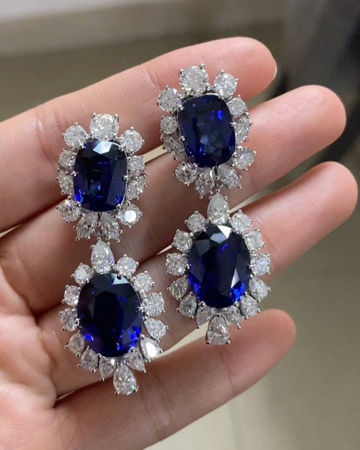 Heirloom Quality 10.00ct Blue Sapphire & Diamond Earring in Solid 14K White Gold