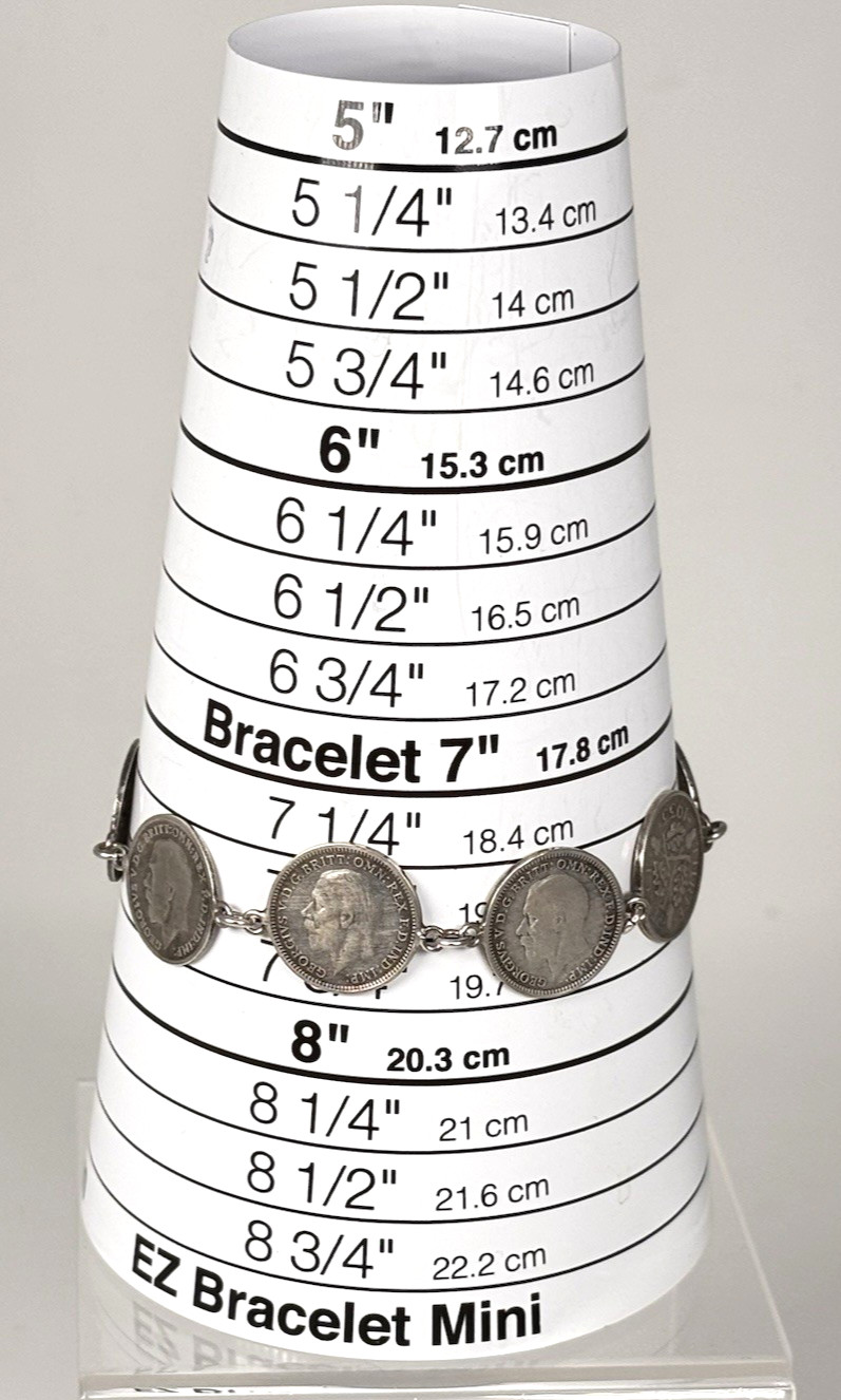 Vintage Silver Charm Bracelet King George V Three Pence Coins British Retro