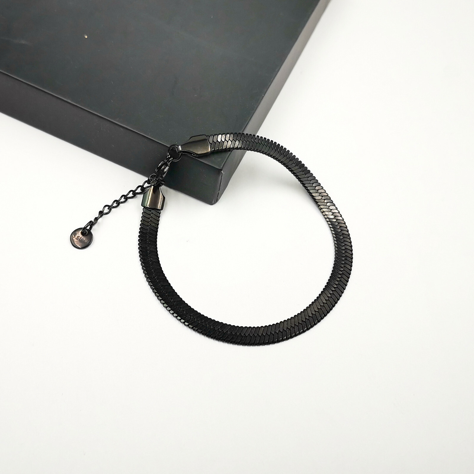 Blade chain 5mm Black Flat Snake Chain Choker 15.7inch Necklace 7.1in bracelet