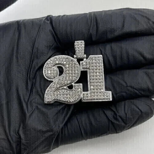 Custom 21 Number Pendant 925 Sterling Silver 2 Ct Round Cut Natural Moissanite