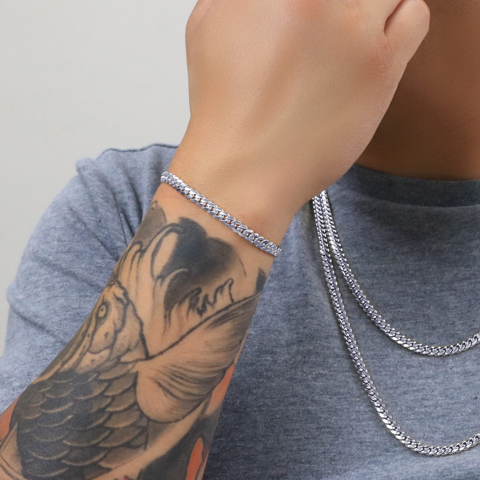 10K White Gold Solid 5mm Mens Miami Cuban Link Chain Bracelet 7″ 7.5″ 8″ 8.5″ 9″
