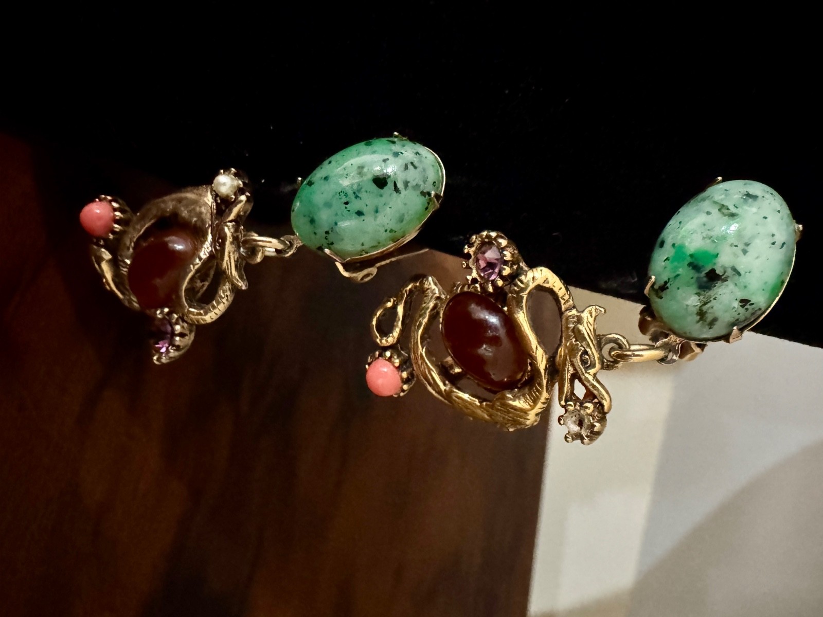 Vintage 1950’s Selro Selini Dragon Egg Gold Necklace & Clip-On Earrings Set