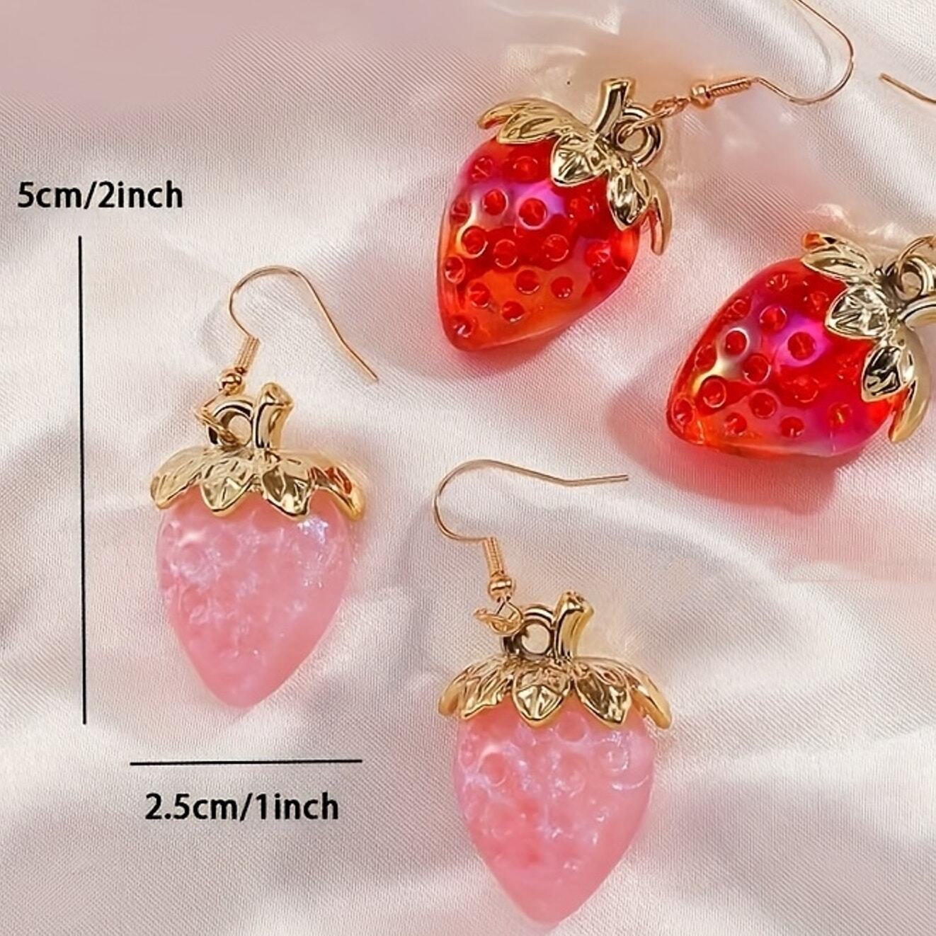 Strawberry Red Dangle Earrings Whimsical Cottagecore Feminine Best Seller