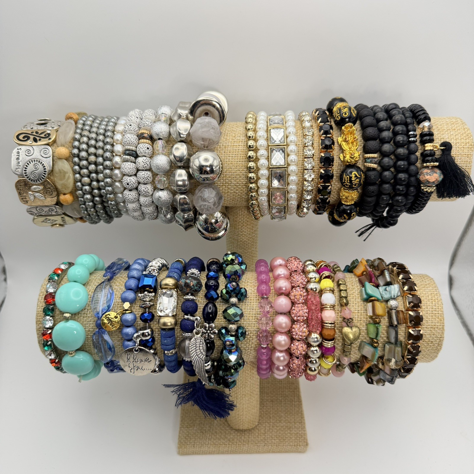 Vintage To Now Stretch Bracelets Mixed Beaded Glass Rhinestone Boho Bundle
