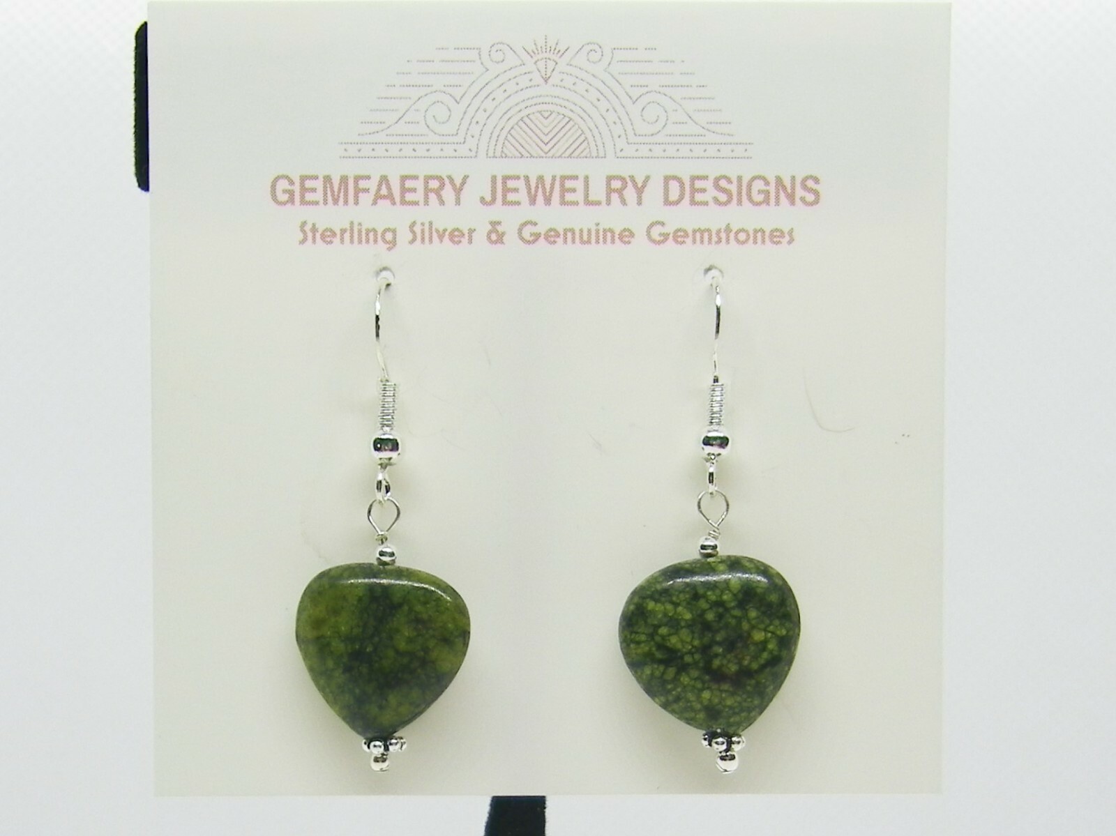 Sterling Silver Natural RUSSIAN SERPENTINE Dangle Earrings #2715…Handmade USA