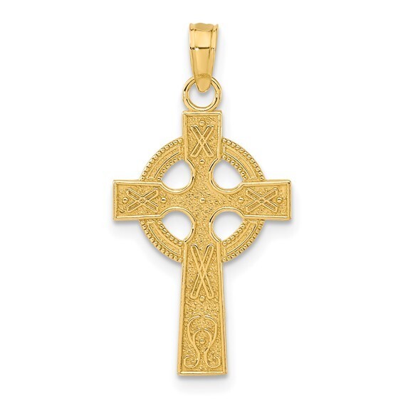 14K Yellow Gold Celtic Cross Pendant Irish Religious Charm Solid Gold Peru