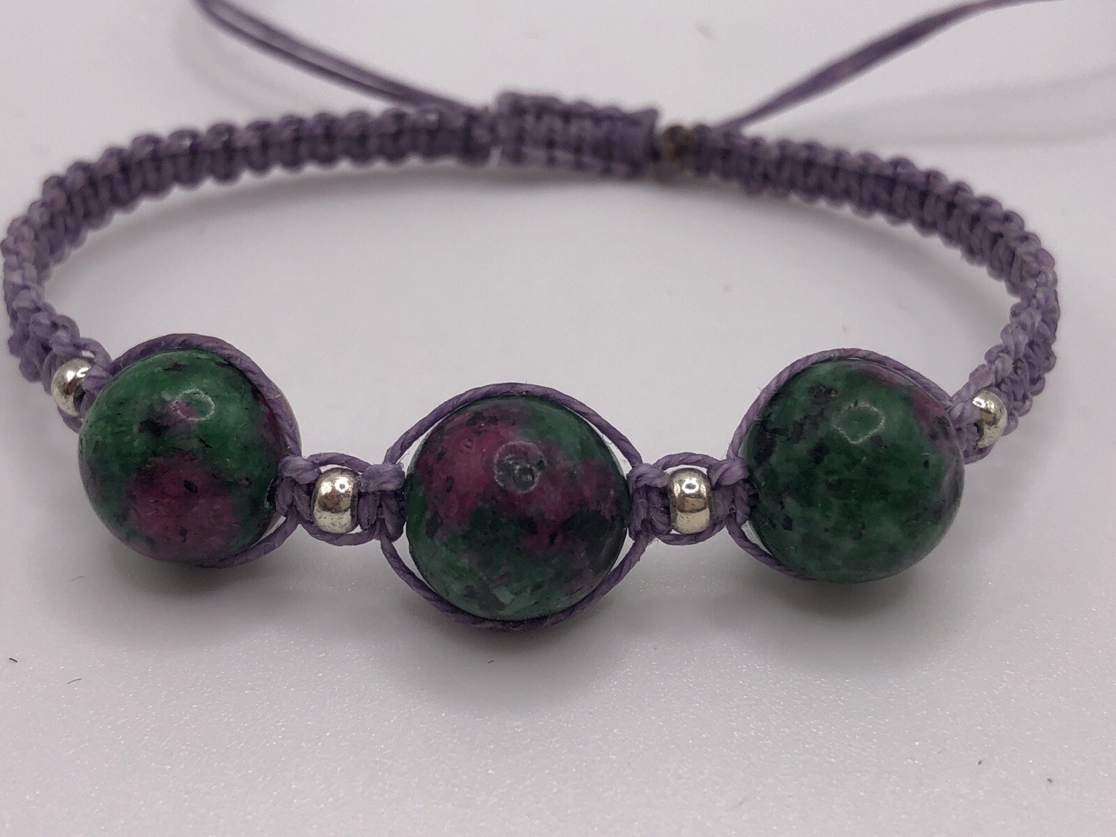 Handmade Macrame Square Knot Adjustable Bracelet with Ruby Zoisite Gemstones