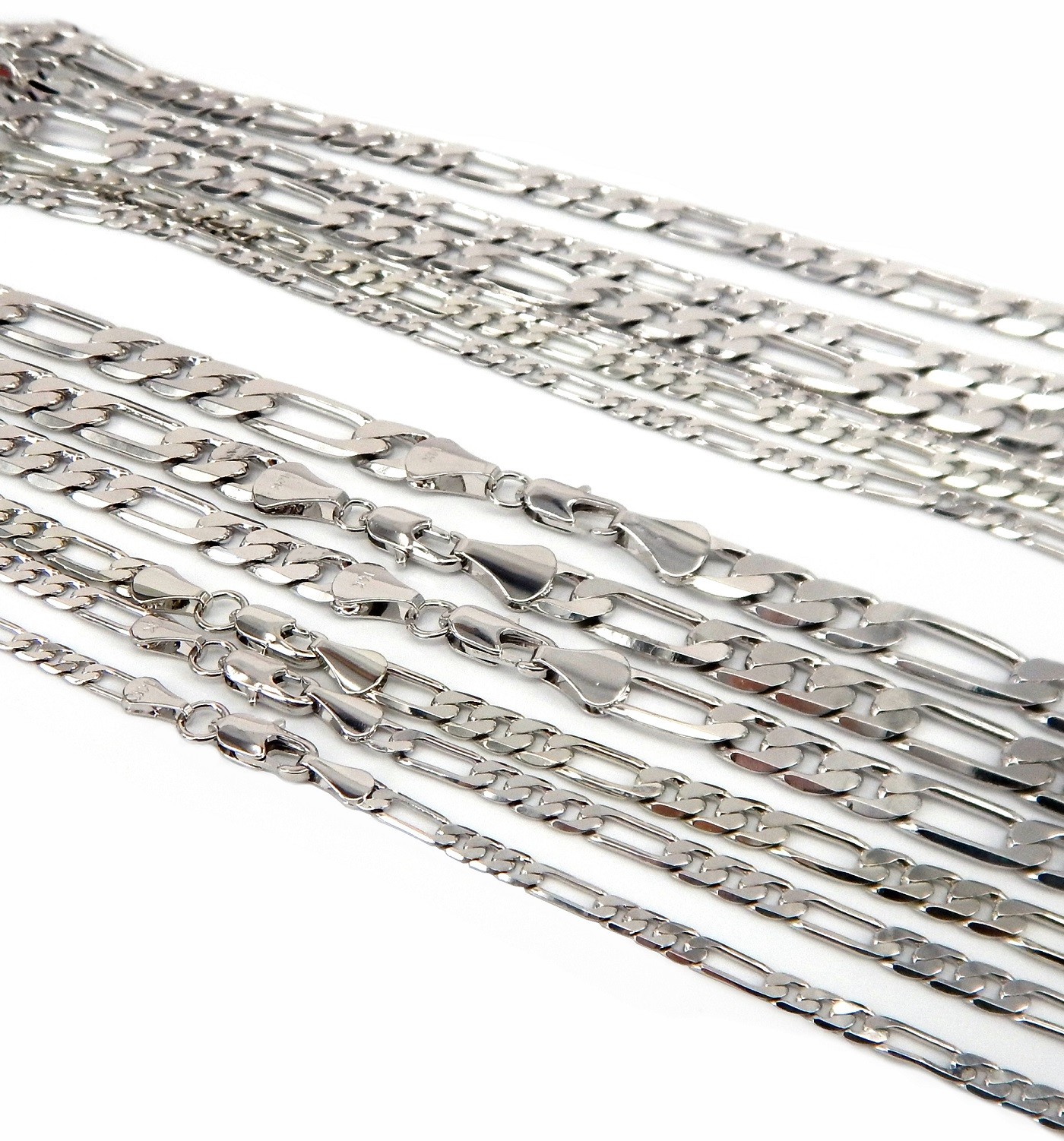 14k Italian Figaro Link Chain Necklace White Gold Plated