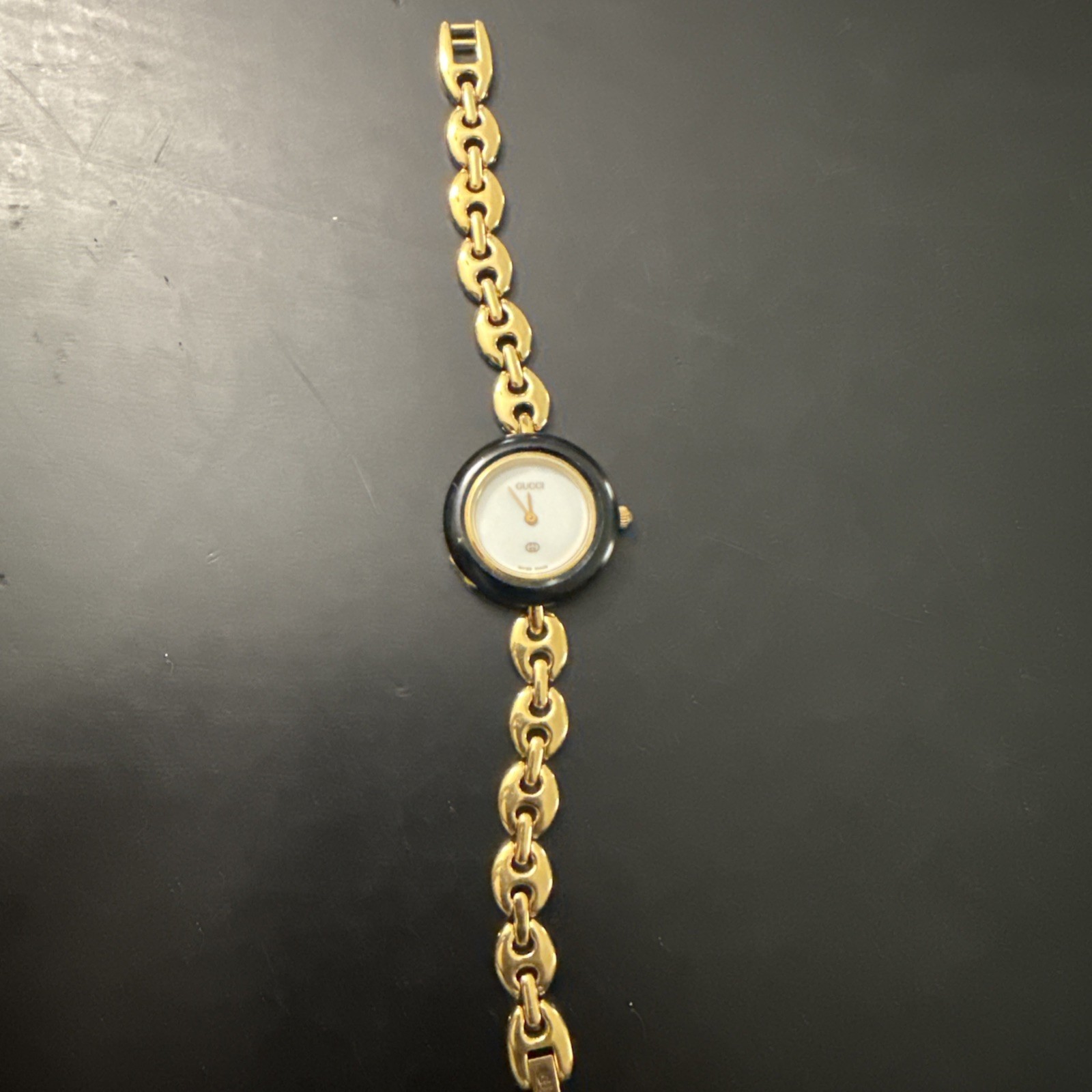 Parts Vintage GUCCI 1100-L Change Bezel Quartz Black Gold 26mm Women’s Watch