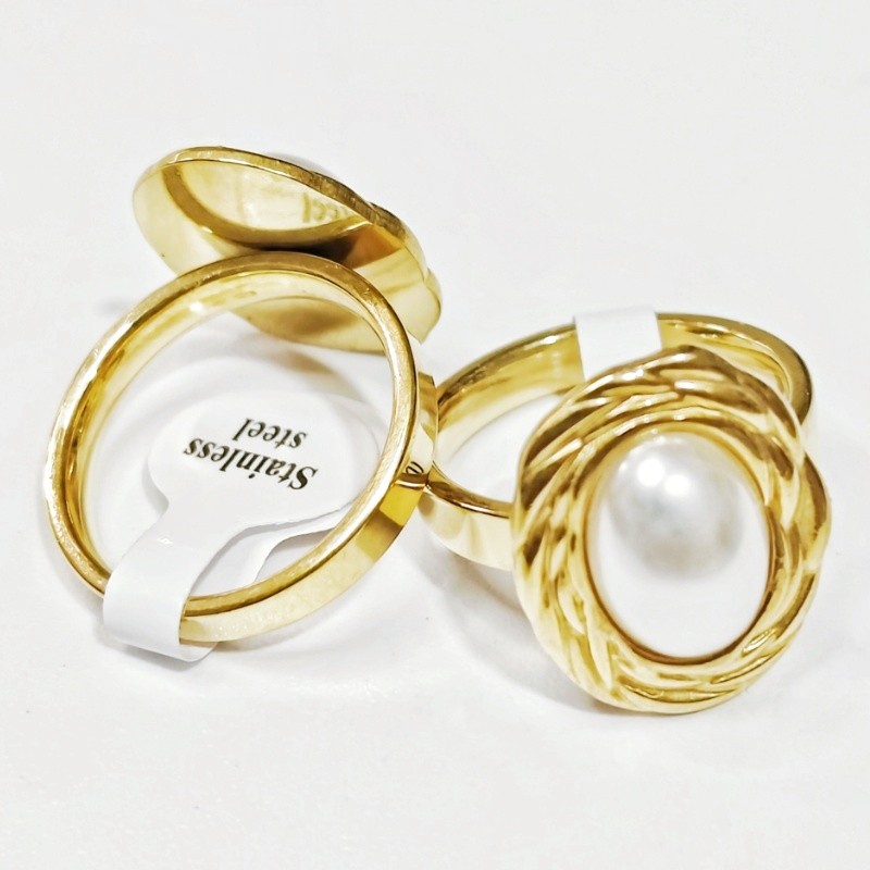 36Pcs4mm Stainless Steel Oval ABS Pearl Rings Gold Tone Minimalist Women Jewelry