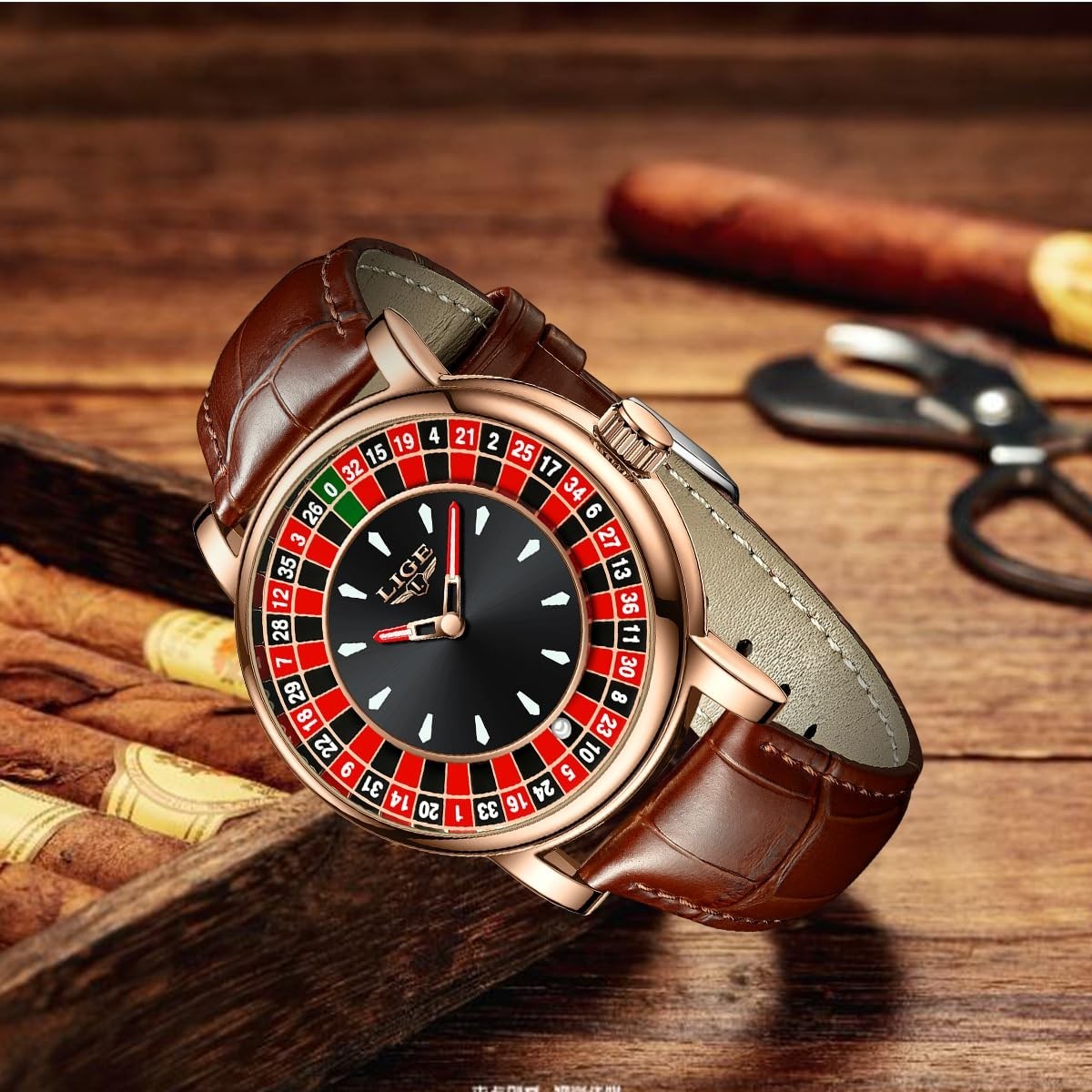SACOSDING Roulette Wheel Watch Men Ball Waterproof Rose Gold Quartz