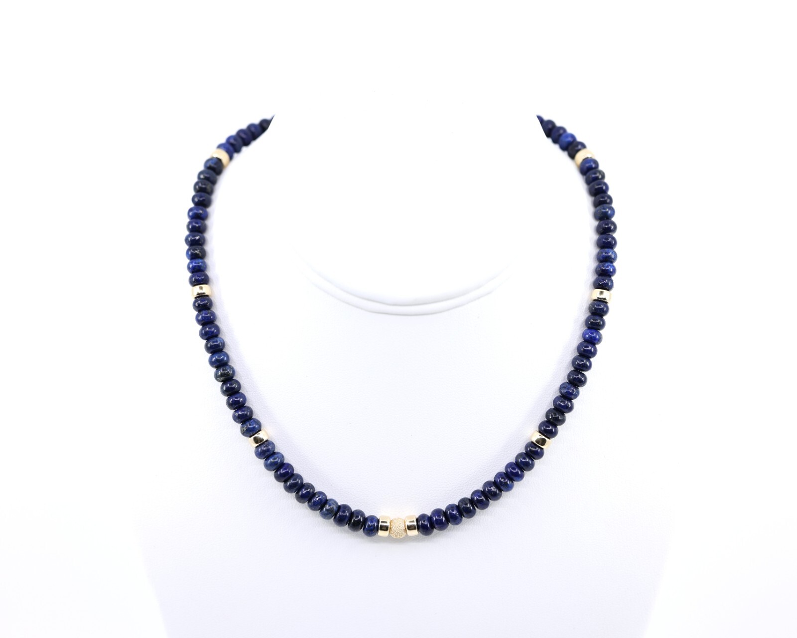 6mm Blue Lapis Lazuli & Gold Filled Modern Beaded Gemstone Choker Necklace