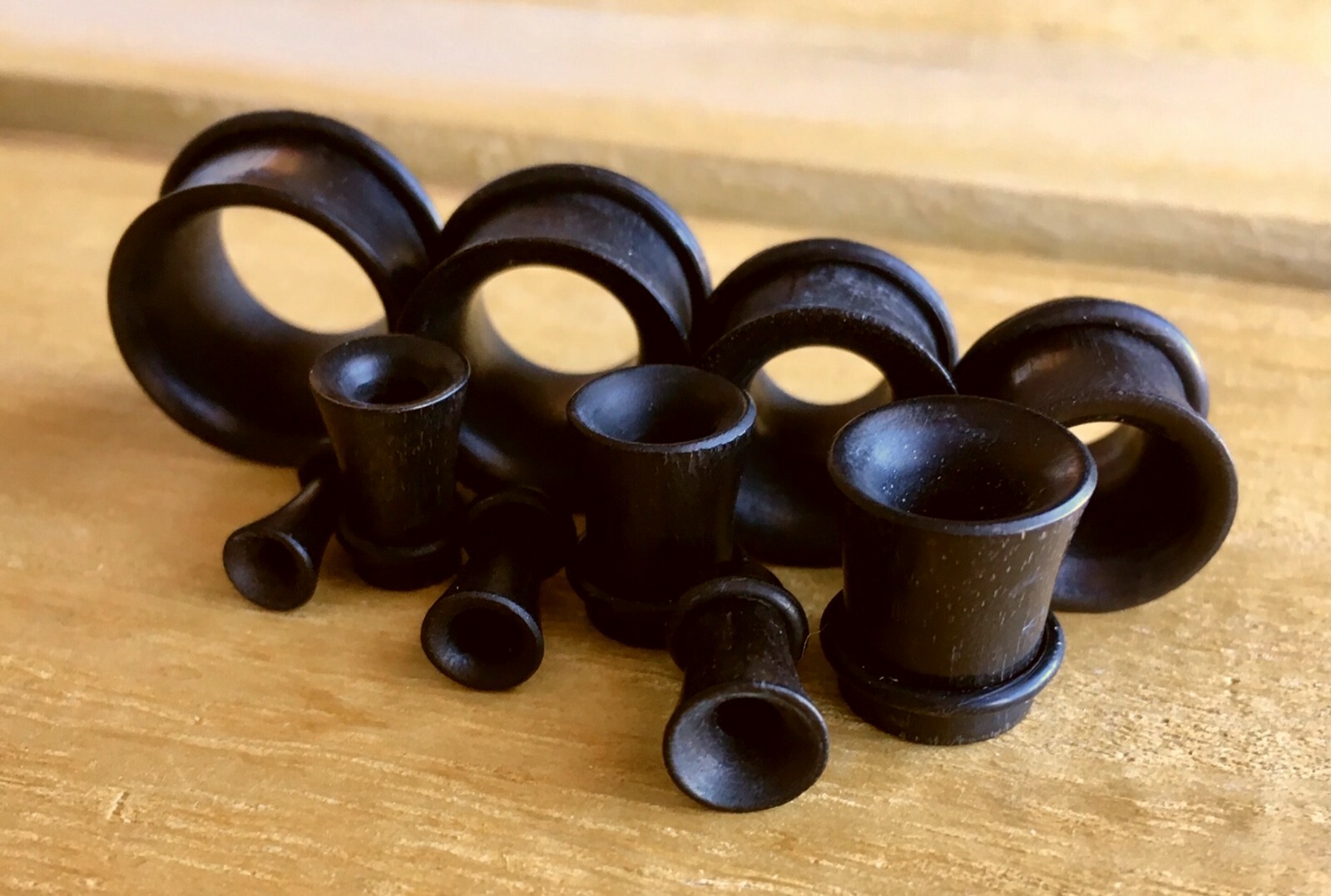 PAIR Black Areng Wood Tunnels Single Flare Plugs Organic Earlets Gauges