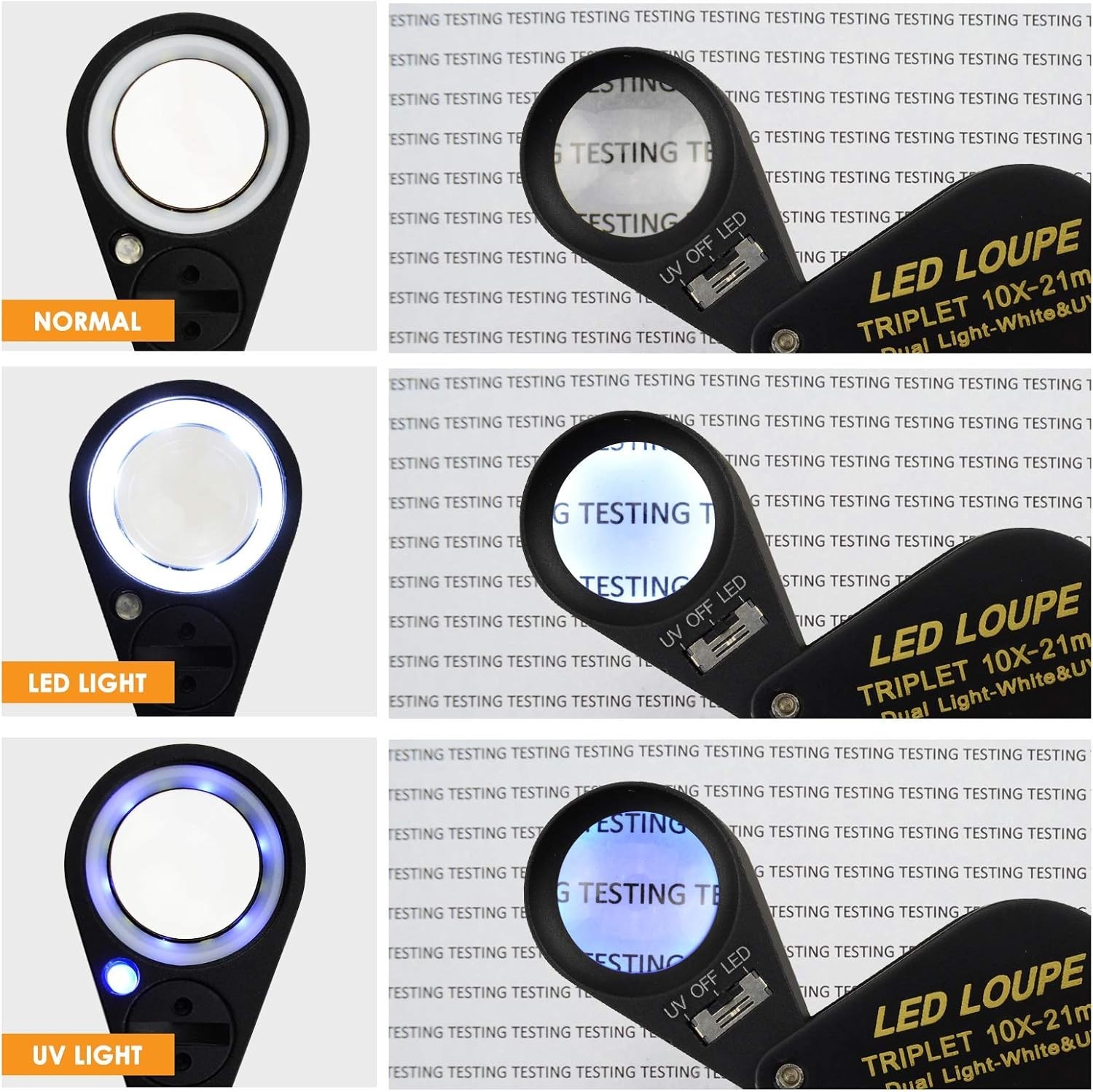 10x Magnifier Jewelry Loupe LED UV 21mm Triplet Lens Optical Glass Pocket Gem…