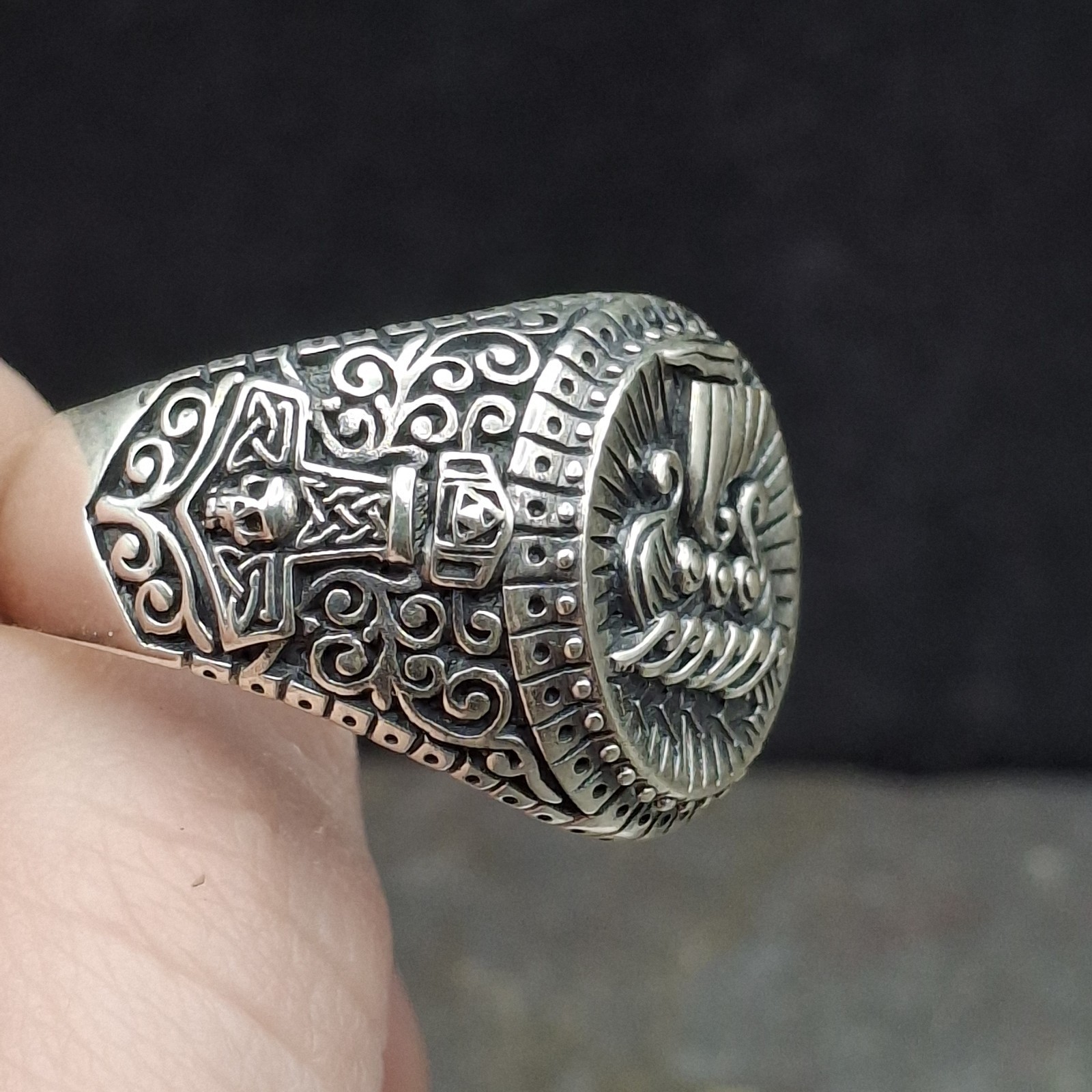 Men’s 925 Sterling Silver Viking Ship Ring Norse Longship Oxidized Sz 12.5