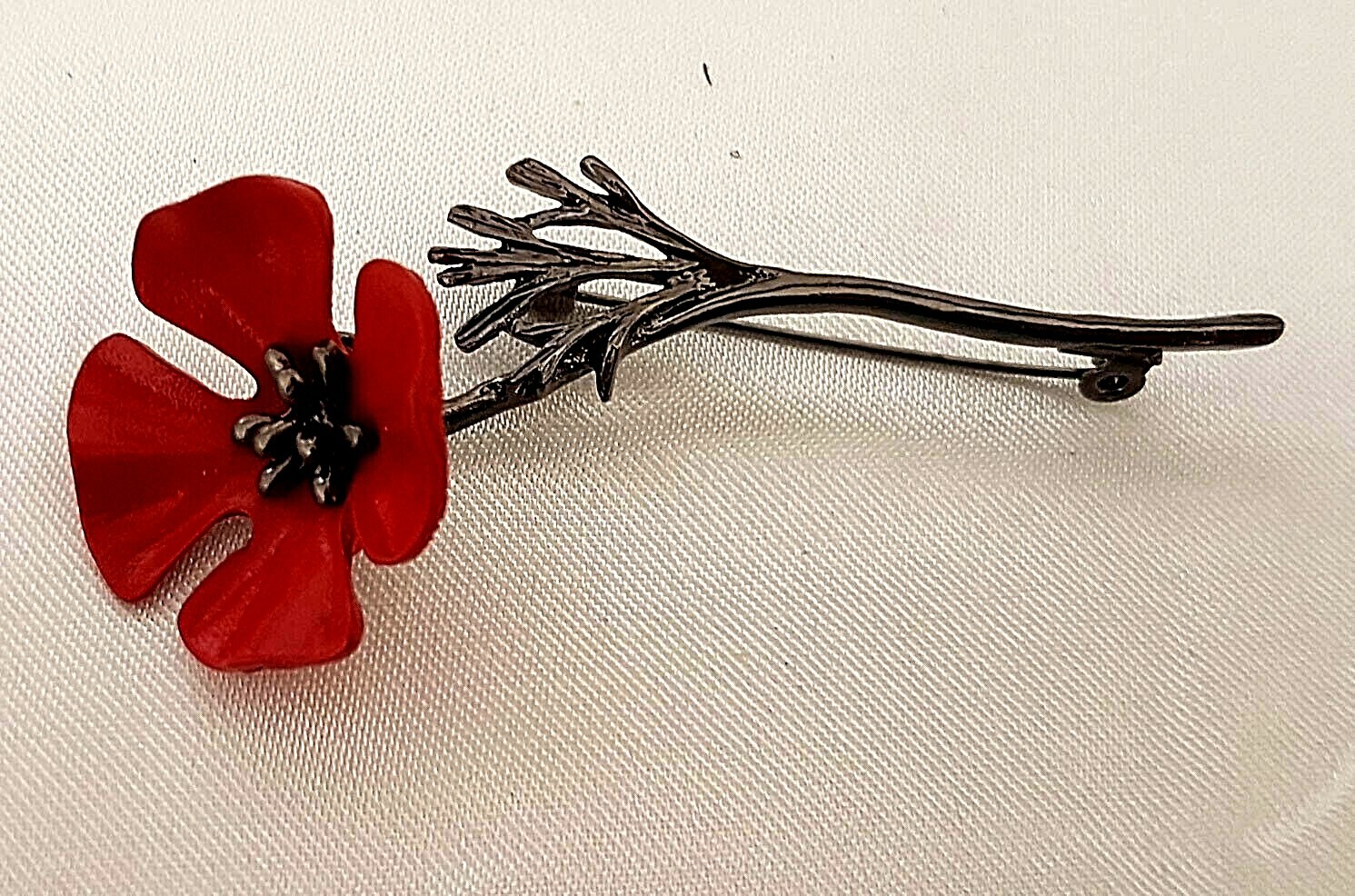 Enamel Red Poppy on Black Stem Approx 75mm x 30mm By CassysJules