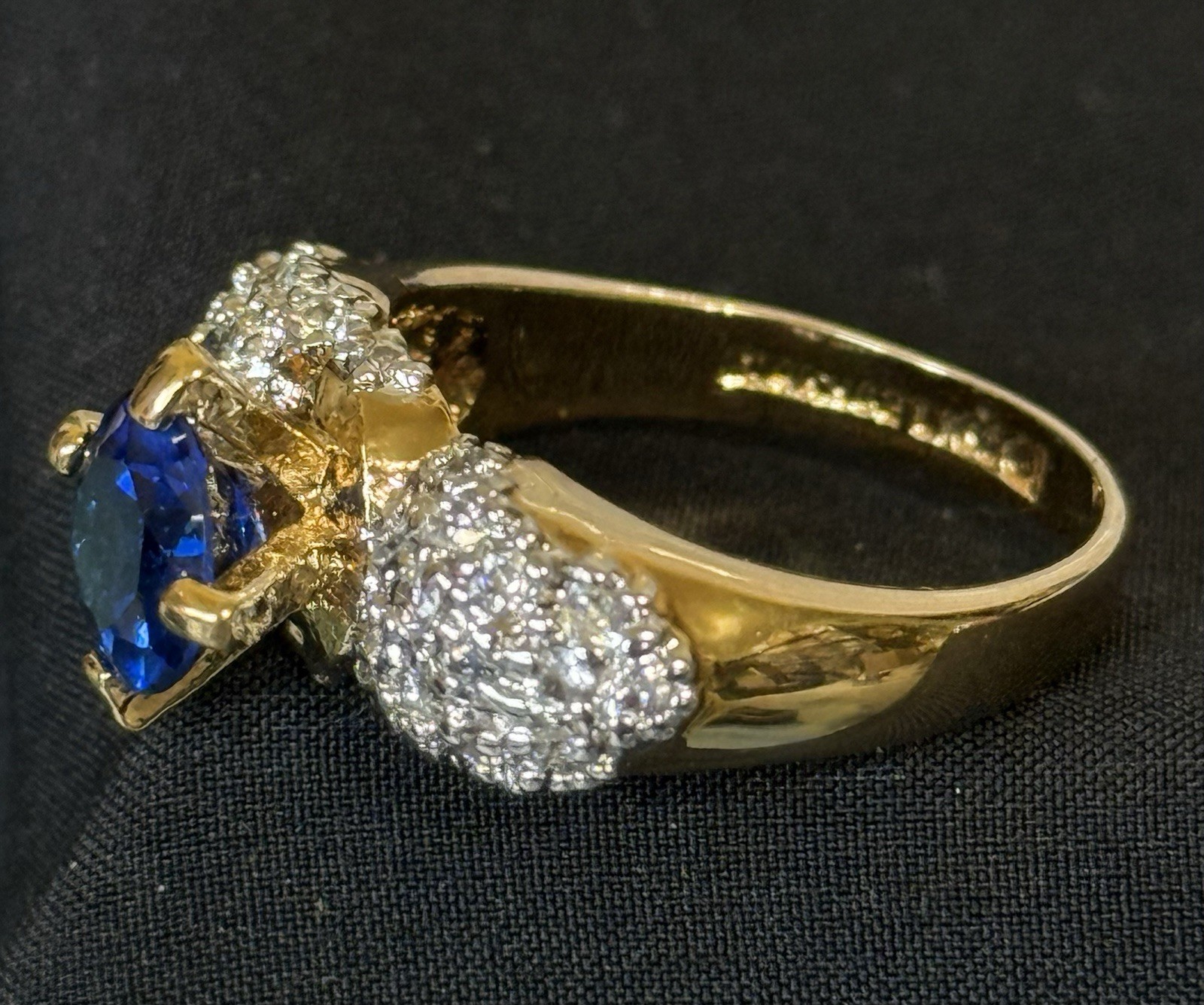 Vintage Signed LIND 14K HGE Blue Sapphire CZ Cluster Cocktail Ring Size 8.75