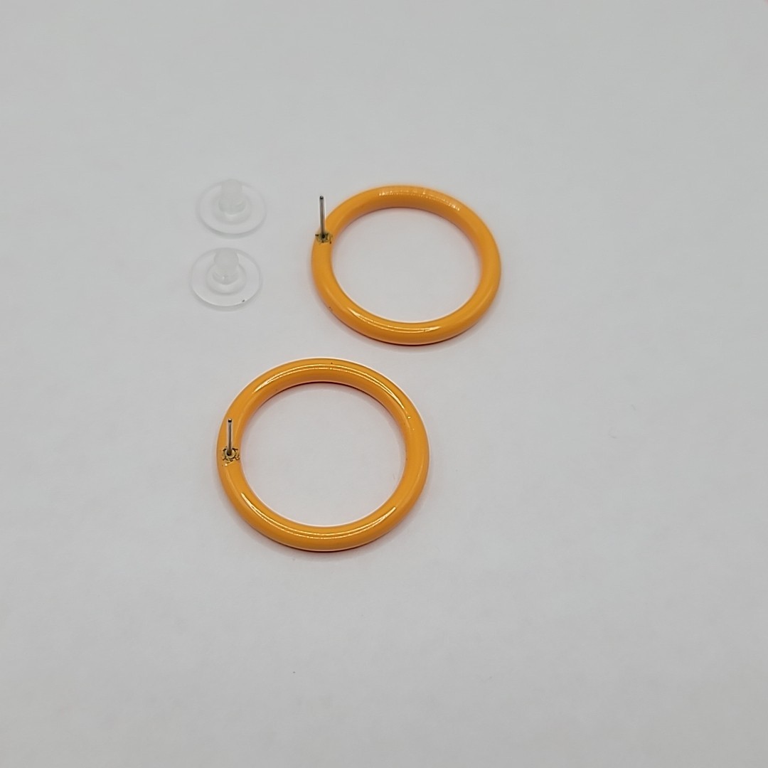Vtg Mustard Yellow Enamel Round Hoop Pierced Stud Earrings