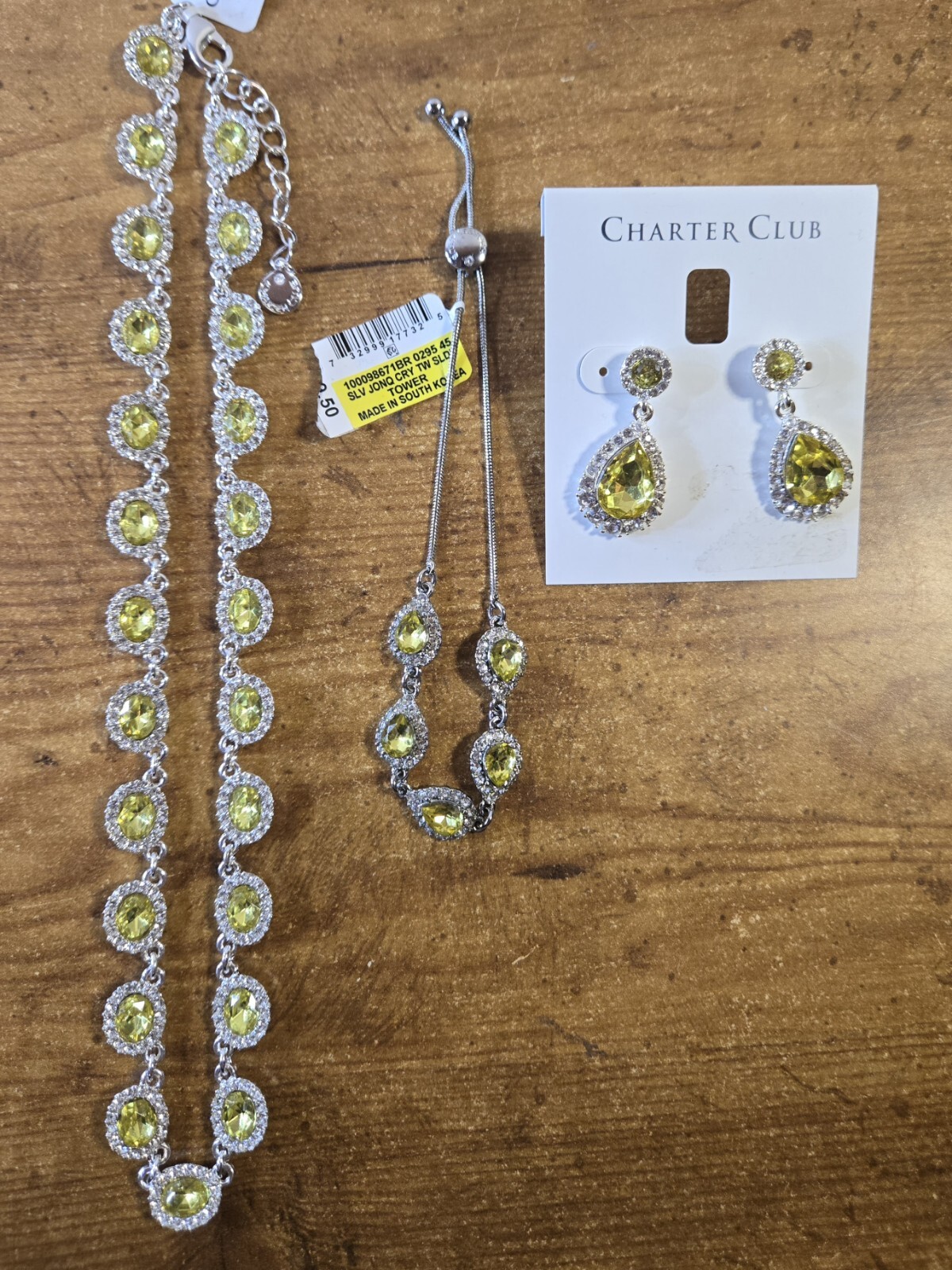 3 Pc. Macy’s Retired Stock Silver & Jonquil Crystal Jewelry Special Occasion Set