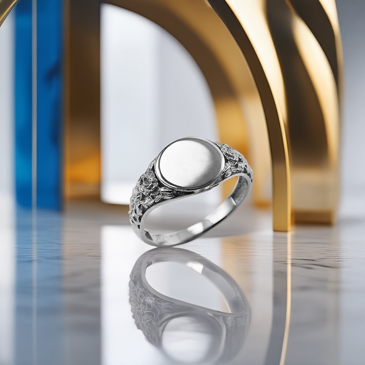 Sterling Silver Ornate Band Baby Signet Ring | Polished Finish | Sizes 1-7