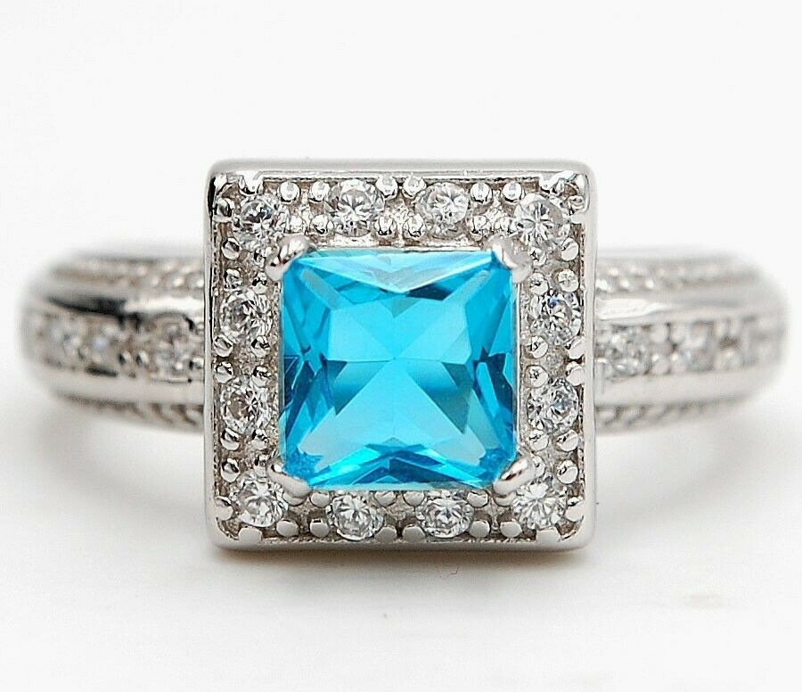 Heat Treated 2CT Blue Topaz 925 Solid Sterling Silver Ring Sz 7 UB3-9