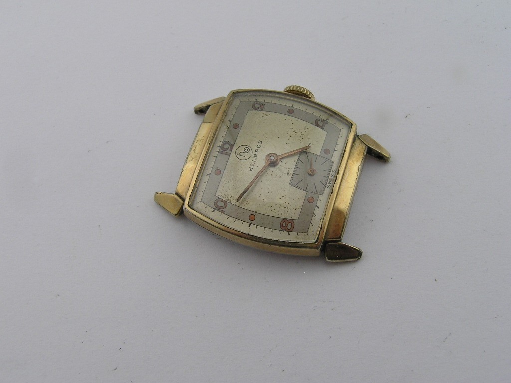 Vintage Helbros Mens Watch Fancy Dial & Case 17j Cal 77 1950’s